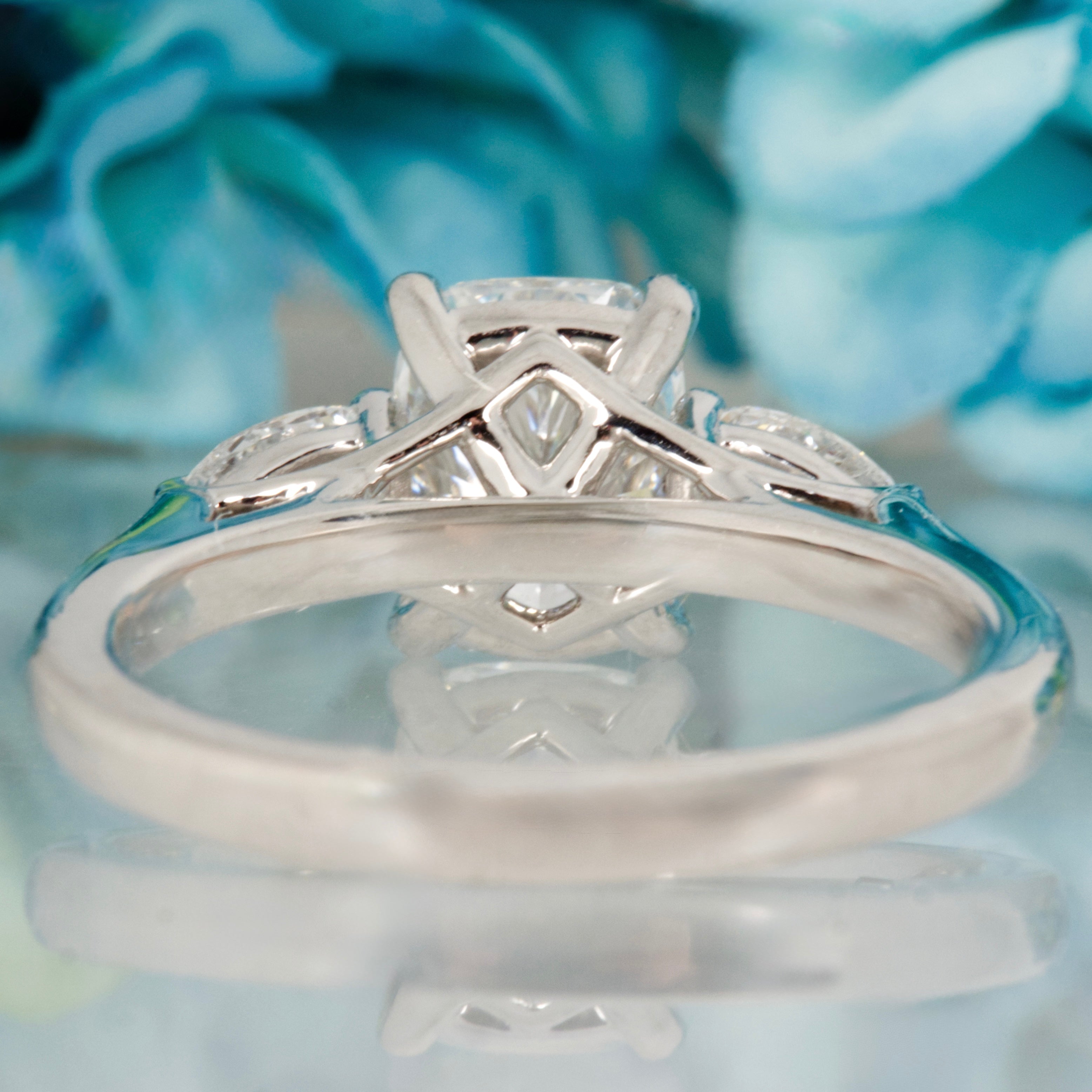 Platinum 1.83ct Cushion & Pear Cut Lab Grown Diamond Trilogy Ring