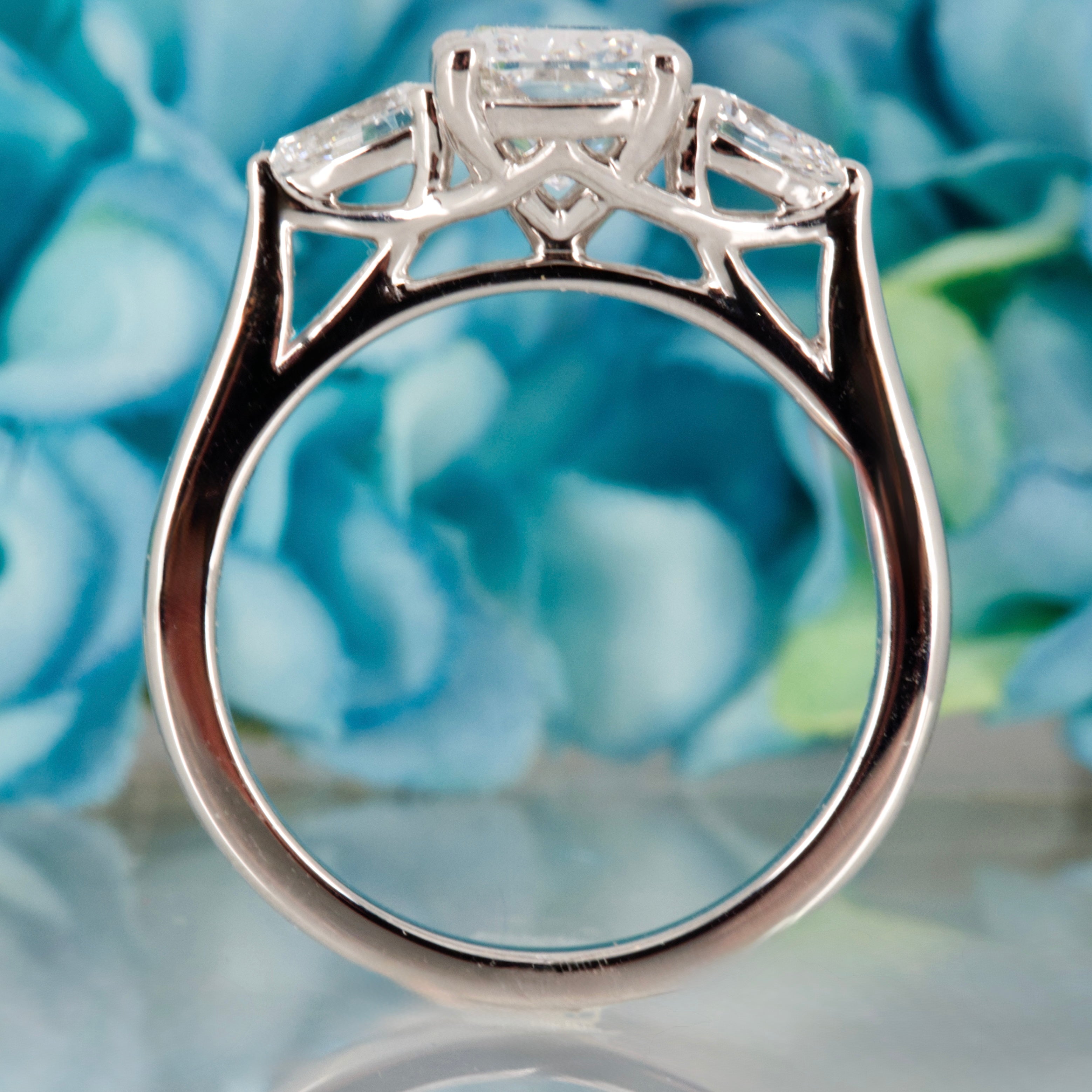 Platinum 1.83ct Cushion & Pear Cut Lab Grown Diamond Trilogy Ring