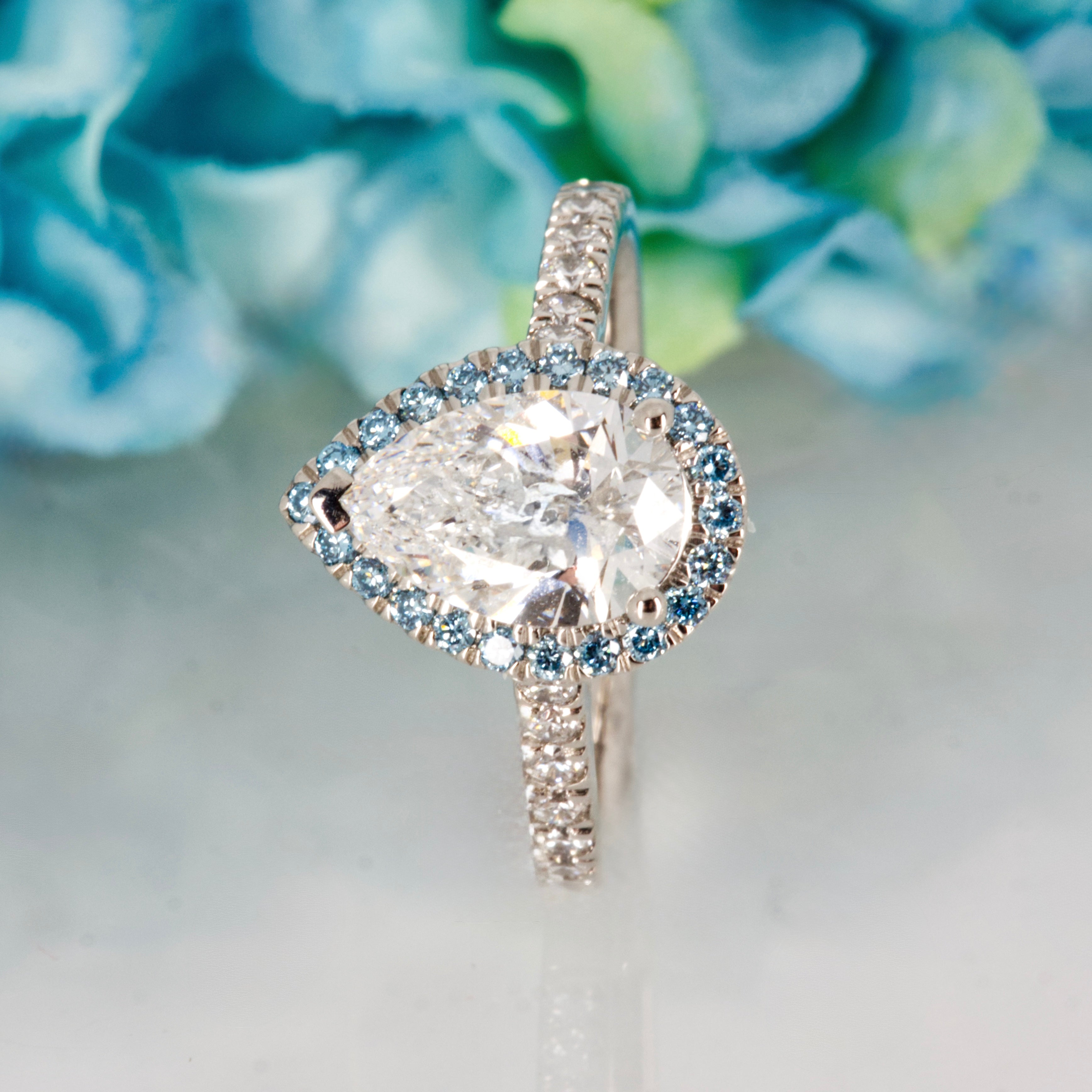 Platinum Pear & Round Brilliant Cut Lab Grown Diamond Halo Cluster Ring