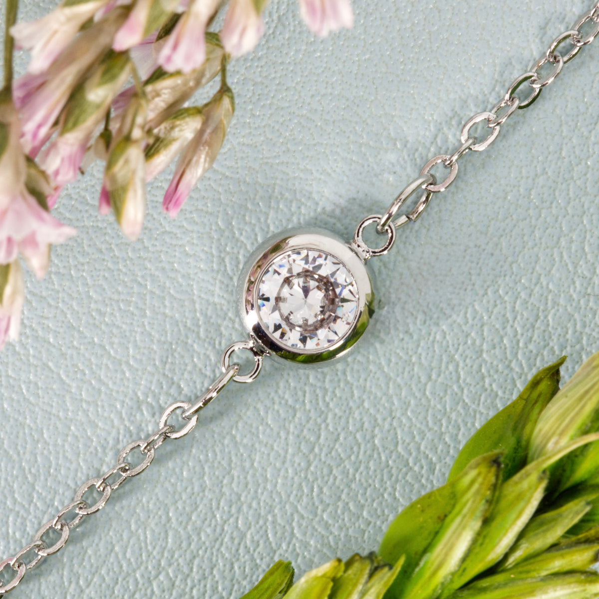 Rhodium Plated Round Cut Cubic Zirconia Set Bracelet