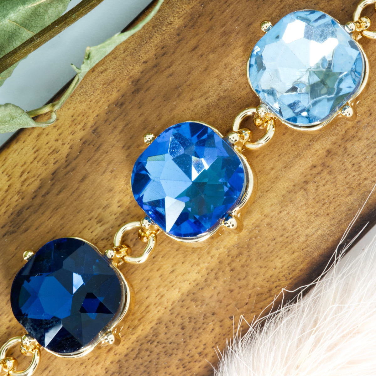 Gold Plated Cushion Cut Blue Cubic Zirconia Set Bracelet