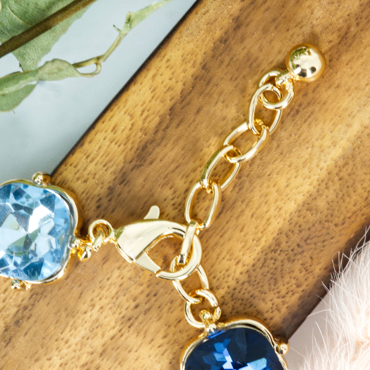 Gold Plated Cushion Cut Blue Cubic Zirconia Set Bracelet