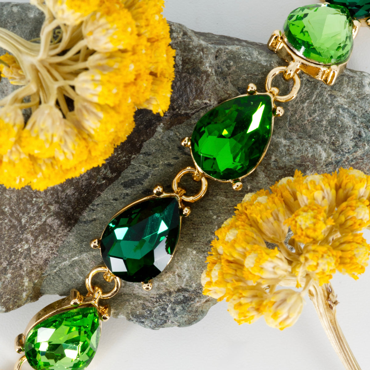 Gold Plated Pear Cut Green Cubic Zirconia Bracelet
