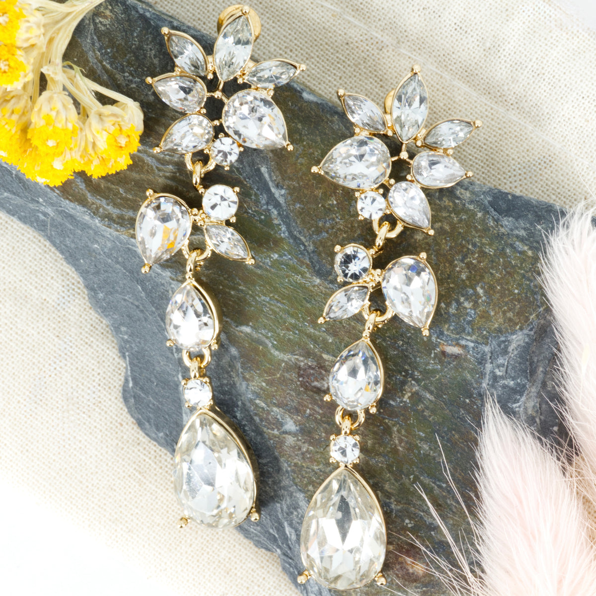 Gold Plated Cubic Zirconia Set Drop Earrings