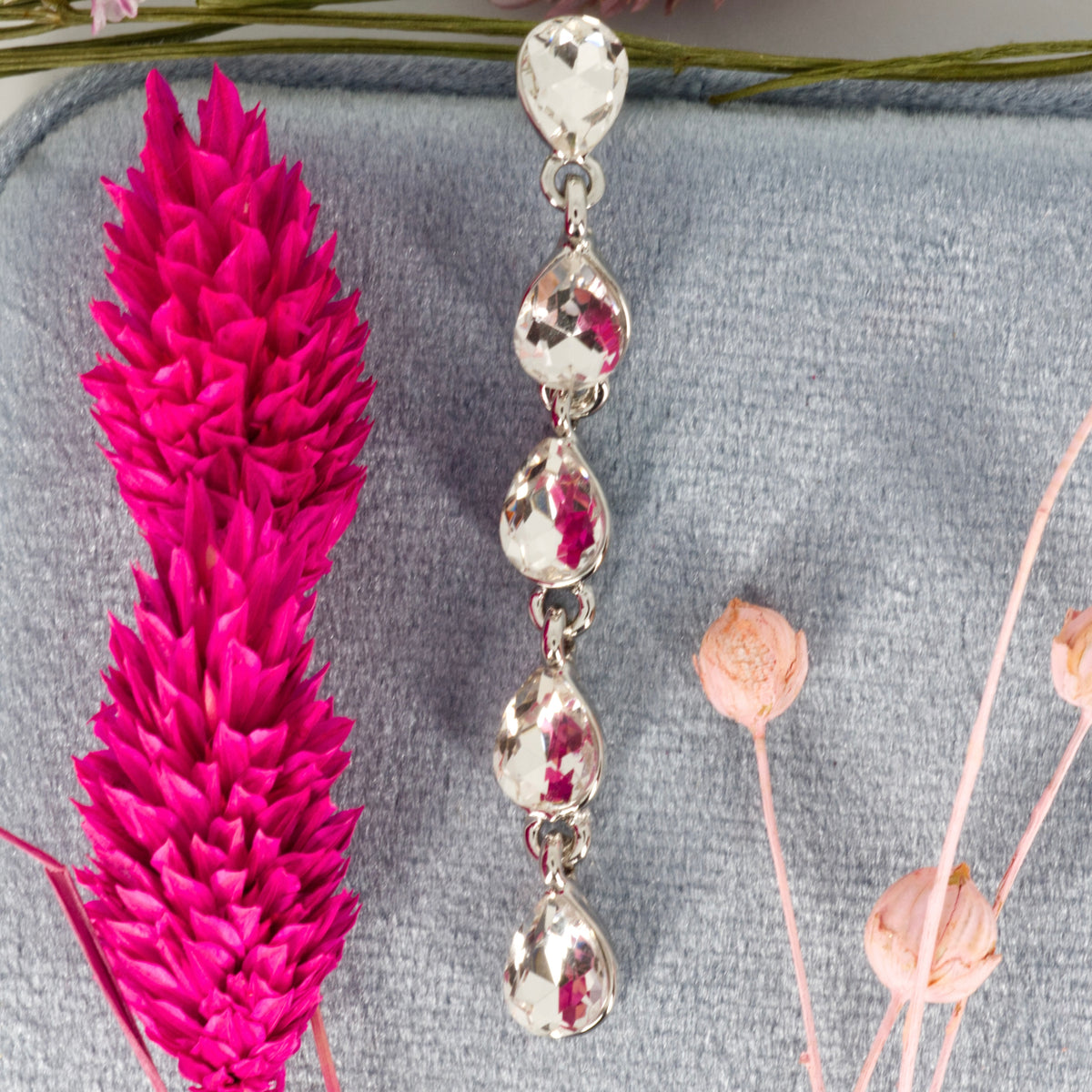 Rhodium Plated Pear Cut Cubic Zirconia Drop Earrings