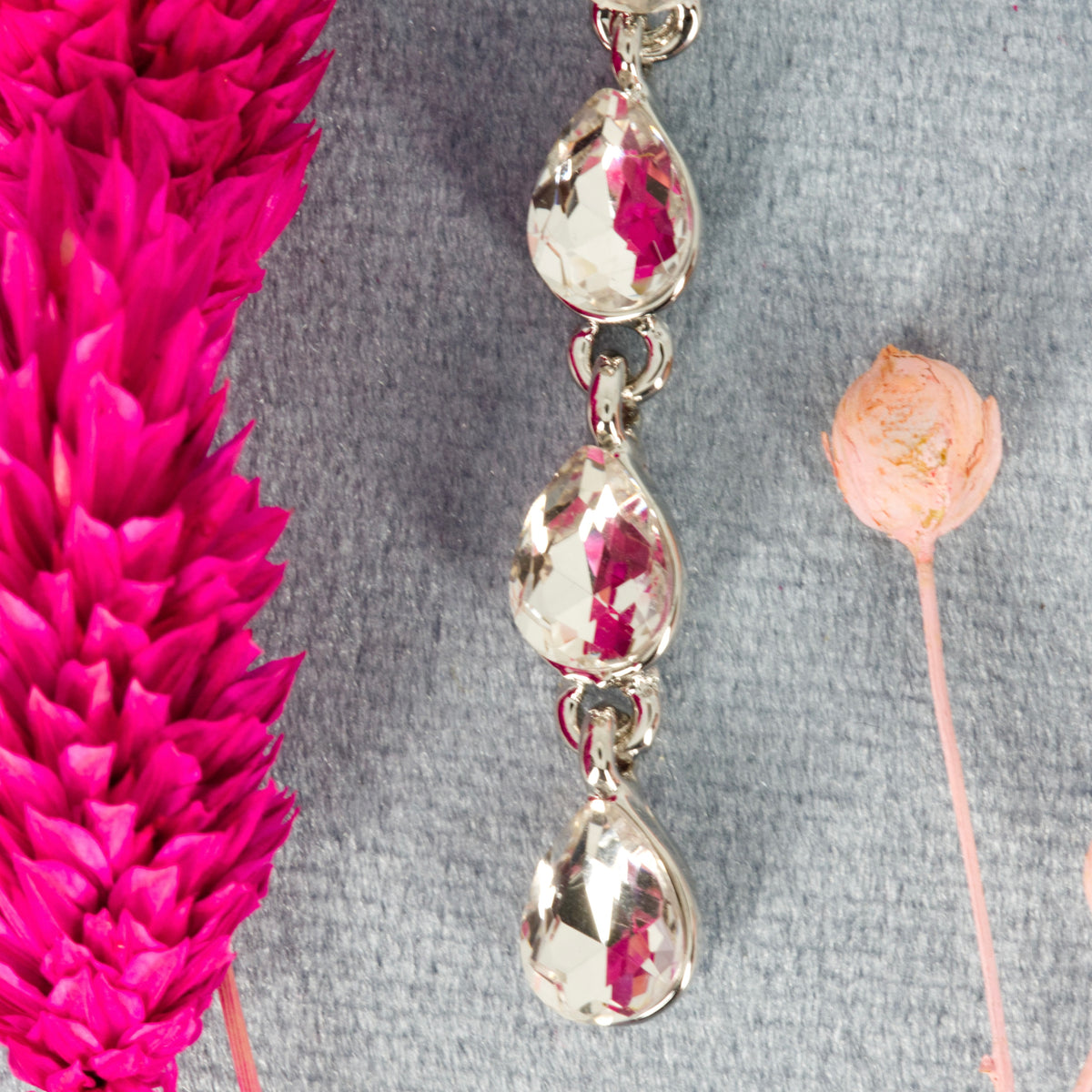 Rhodium Plated Pear Cut Cubic Zirconia Drop Earrings