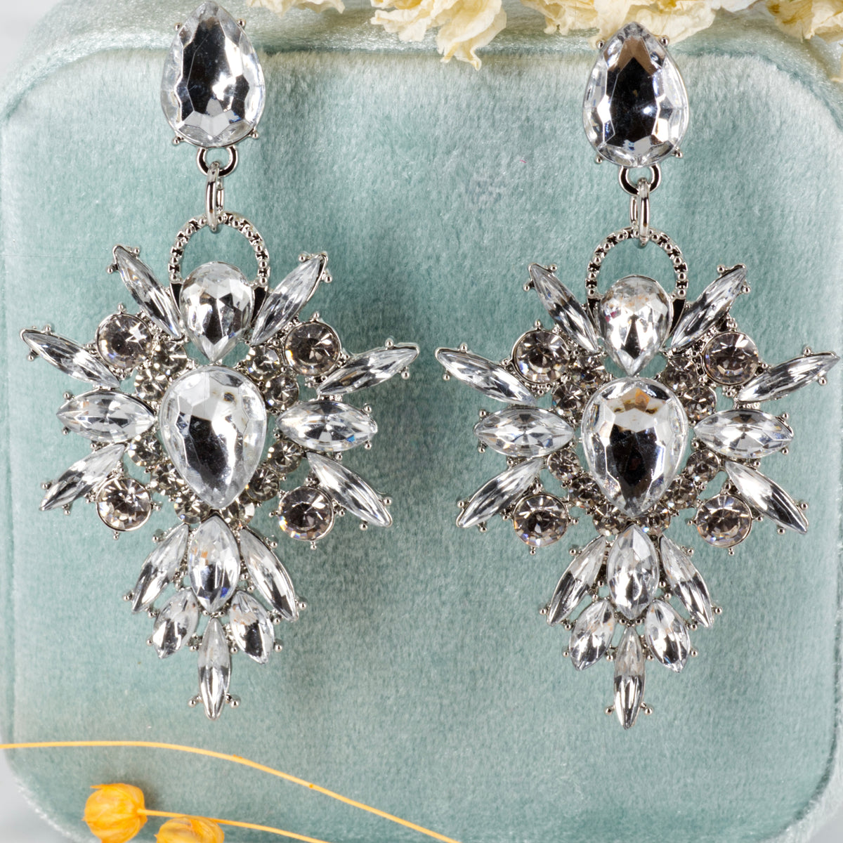 Rhodium Plated Cubic Zirconia Drop Earrings