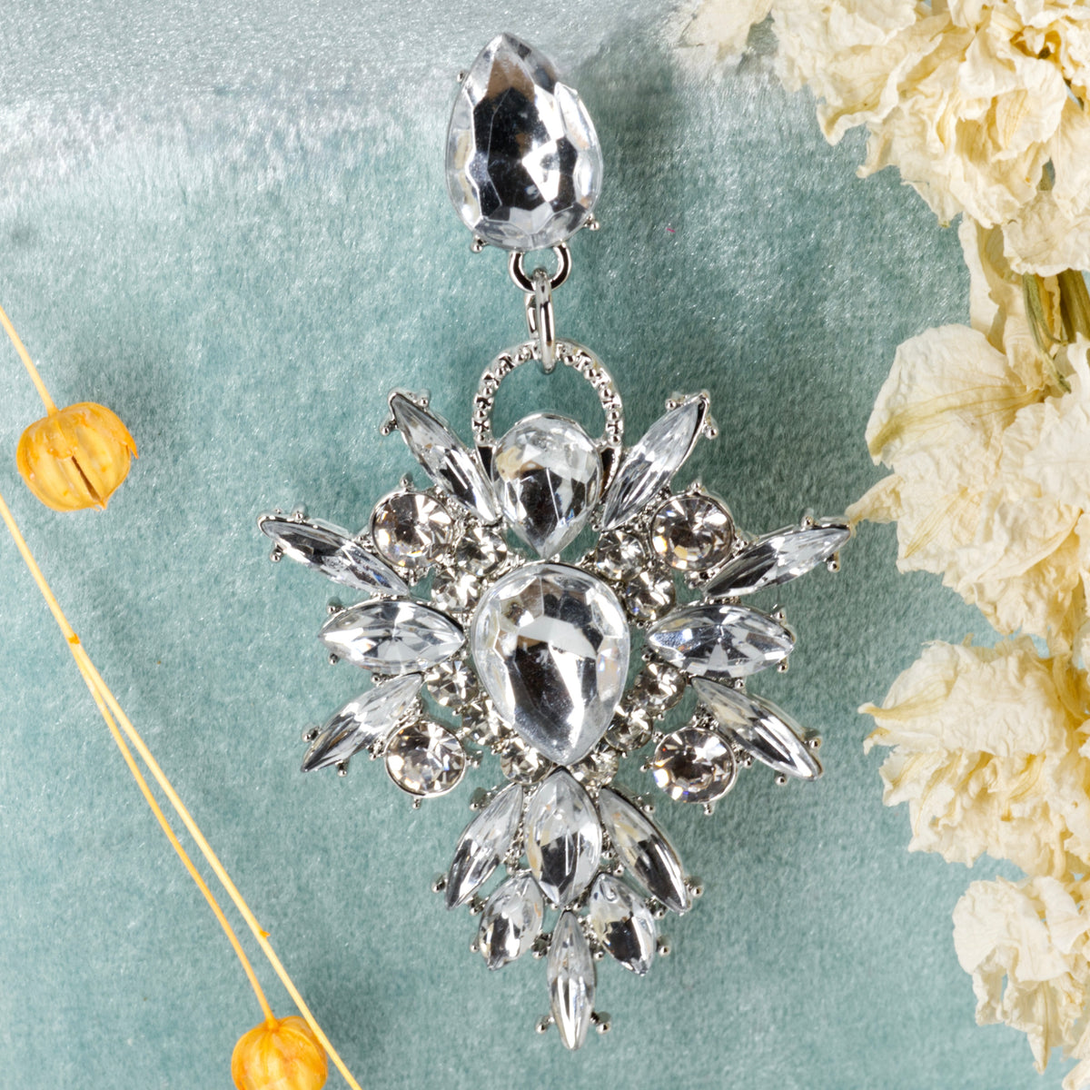Rhodium Plated Cubic Zirconia Drop Earrings