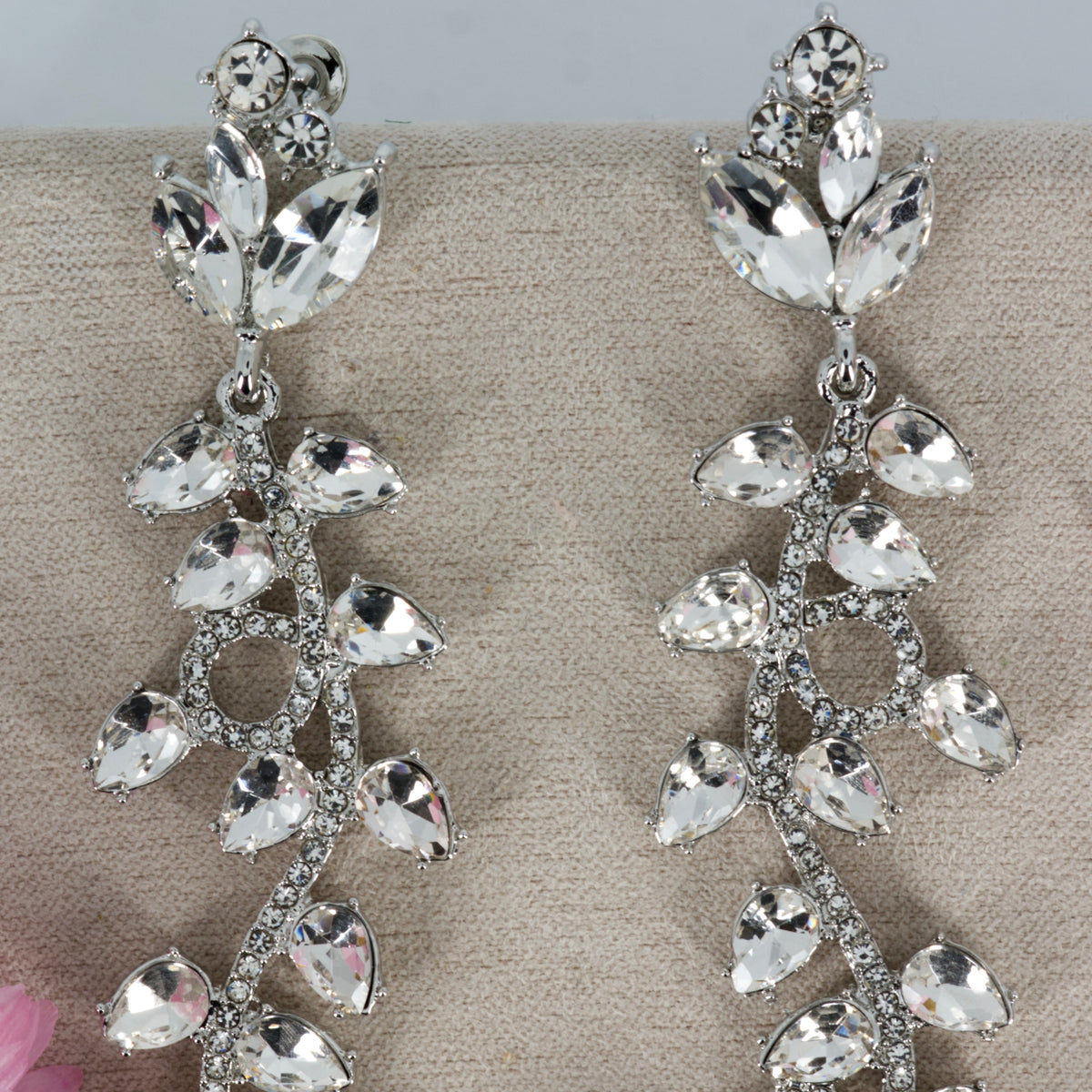 Rhodium Plated Cubic Zirconia Set Vine Drop Earrings