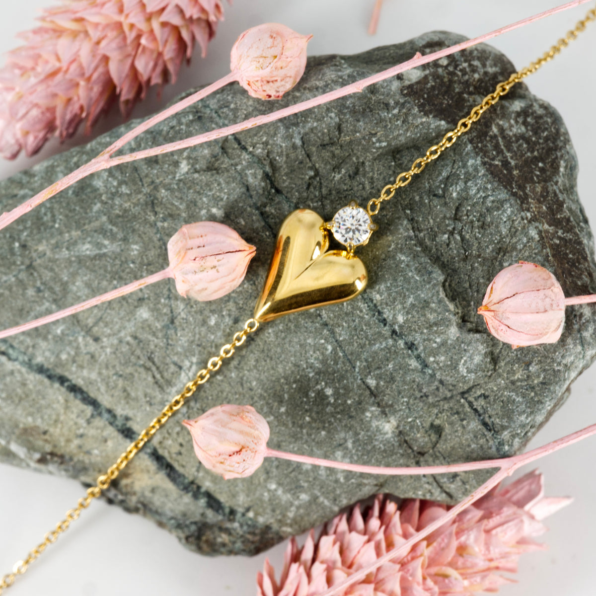 Gold Plated Heart & Cubic Zirconia Set Bracelet