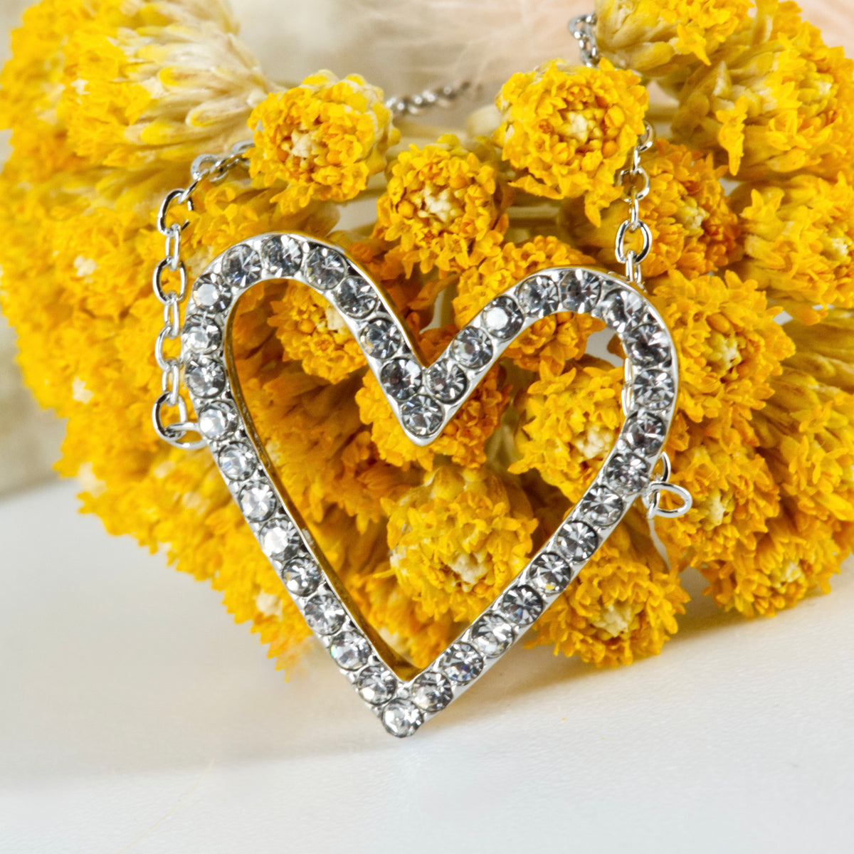 Rhodium Plated Cubic Zirconia Set Heart Bracelet