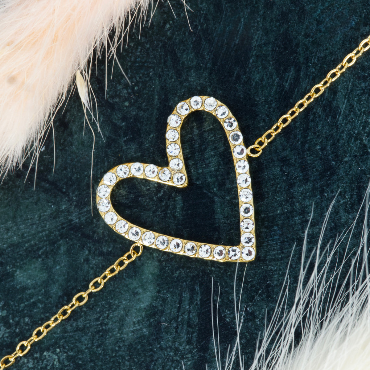 Gold Plated Cubic Zirconia Set Heart Bracelet
