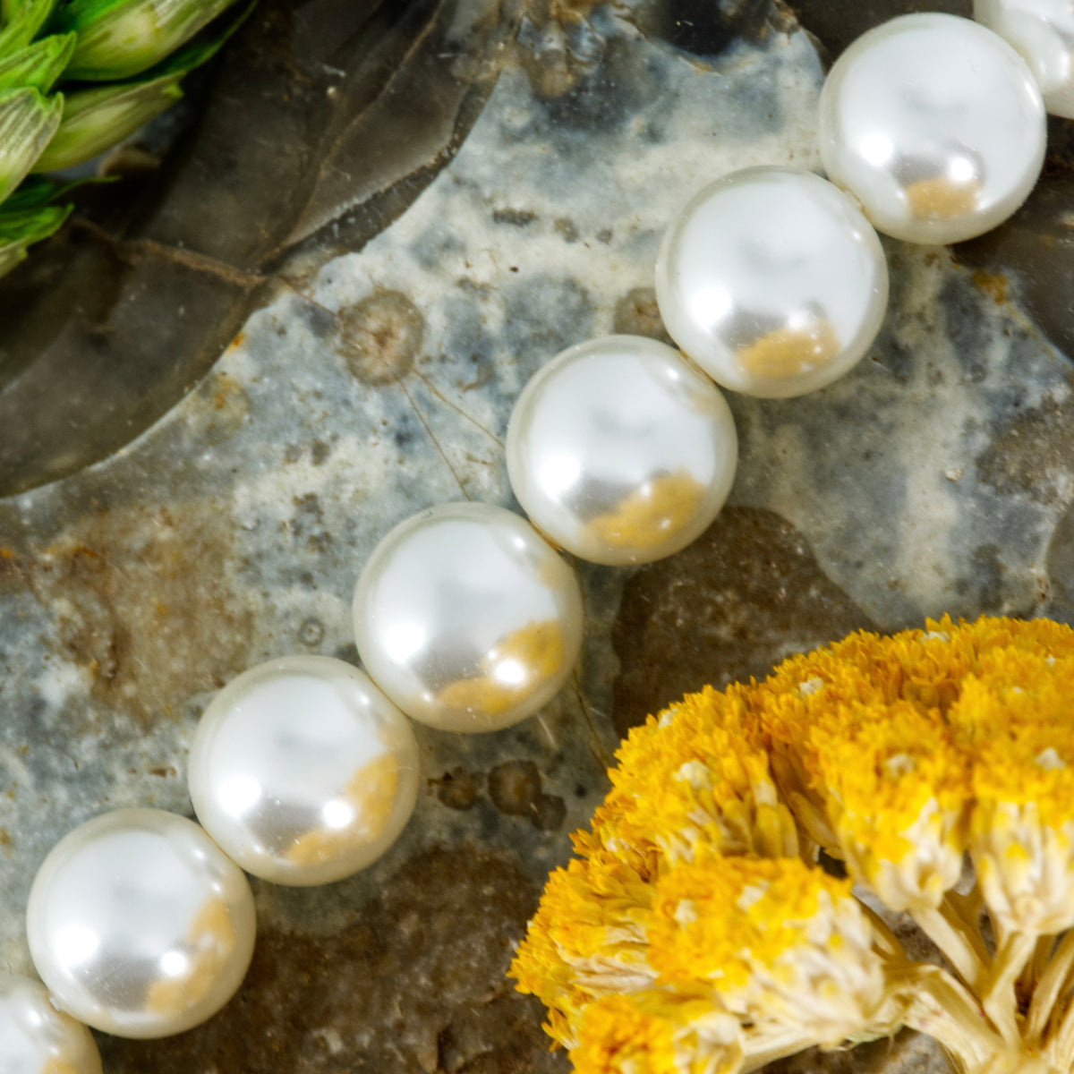 Gold Plated Mother-Of-Pearl Beaded Bracelet with Bee Charm
