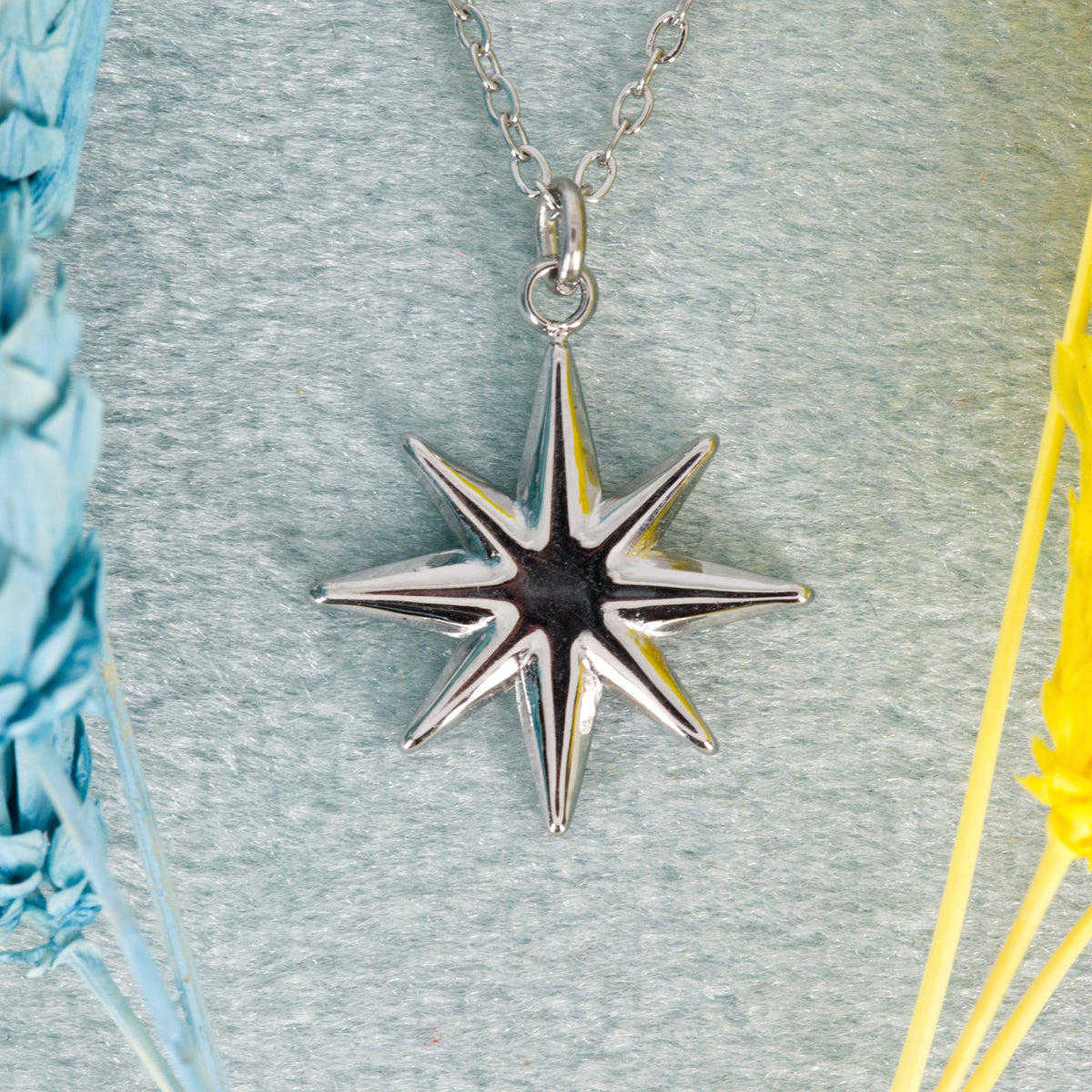 Rhodium Plated Star Pendant & Chain