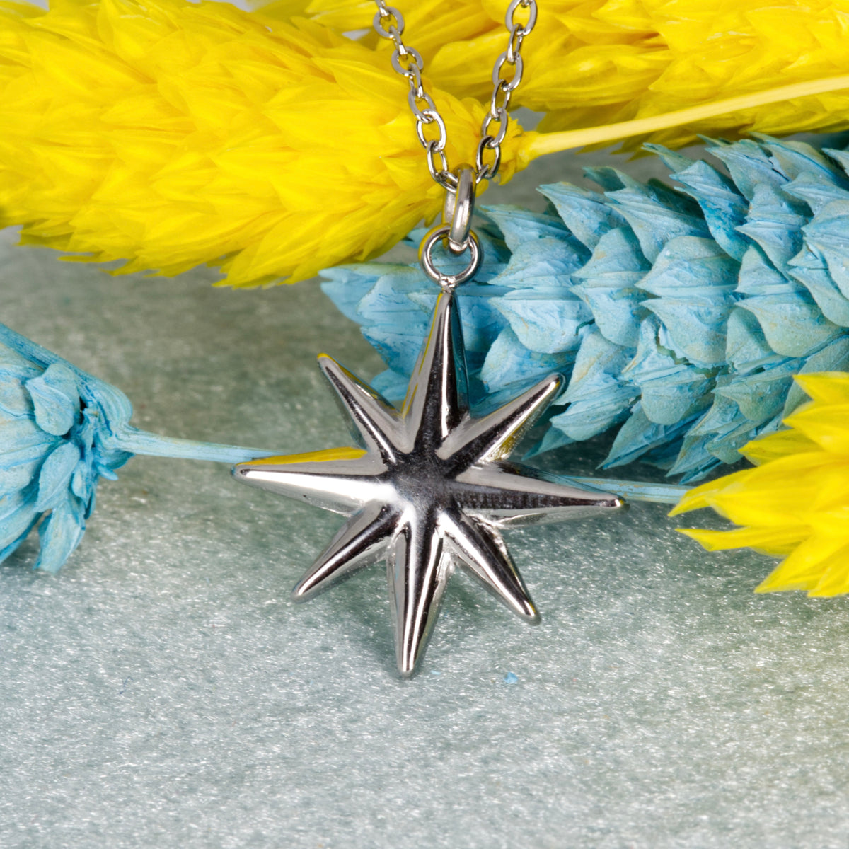 Rhodium Plated Star Pendant & Chain