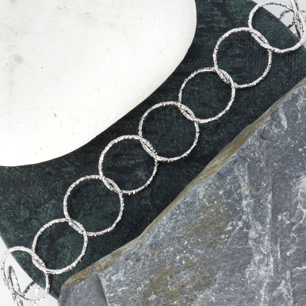 Rhodium Plated Hammered Circles Bracelet
