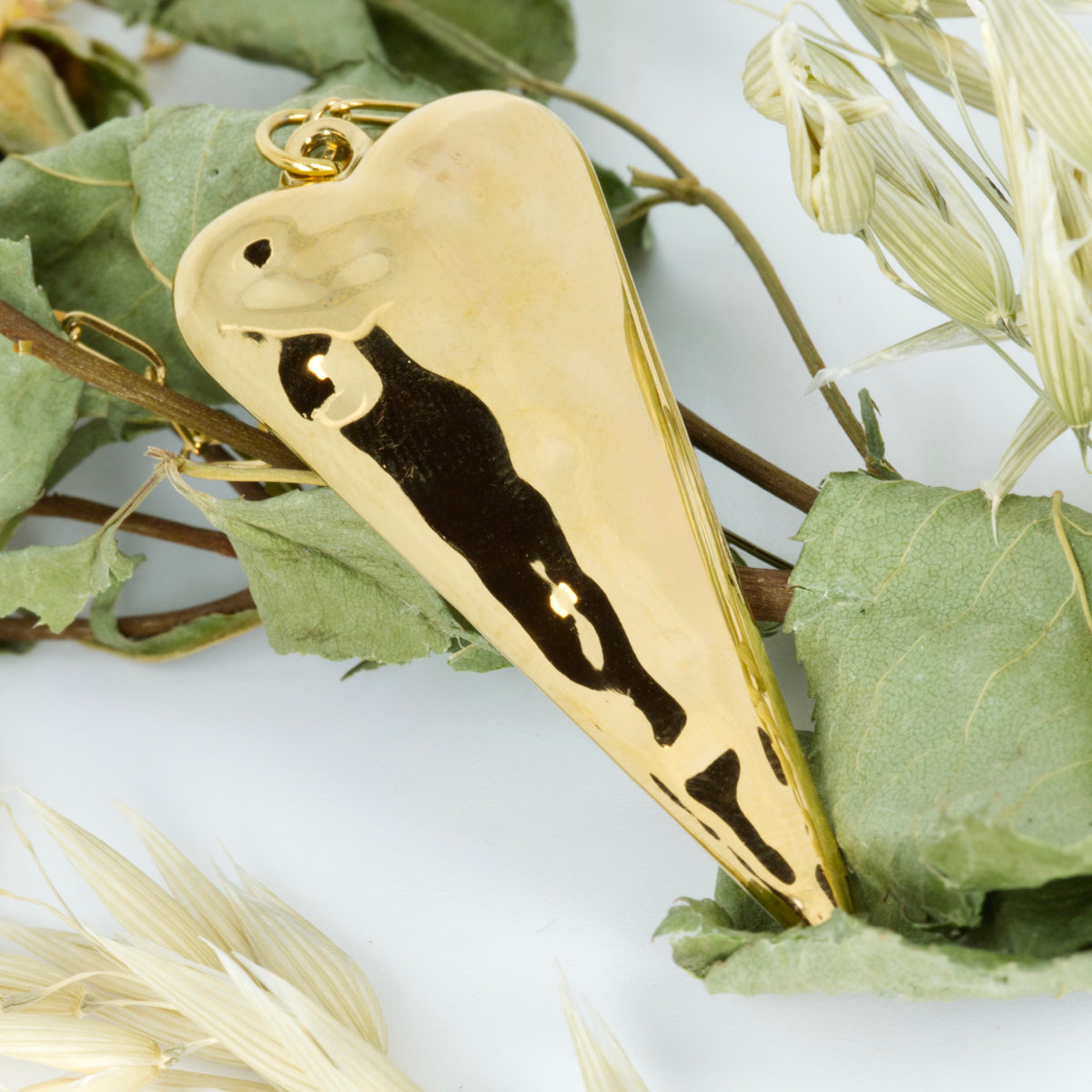 Gold Plated Elongated Heart Pendant & Chain