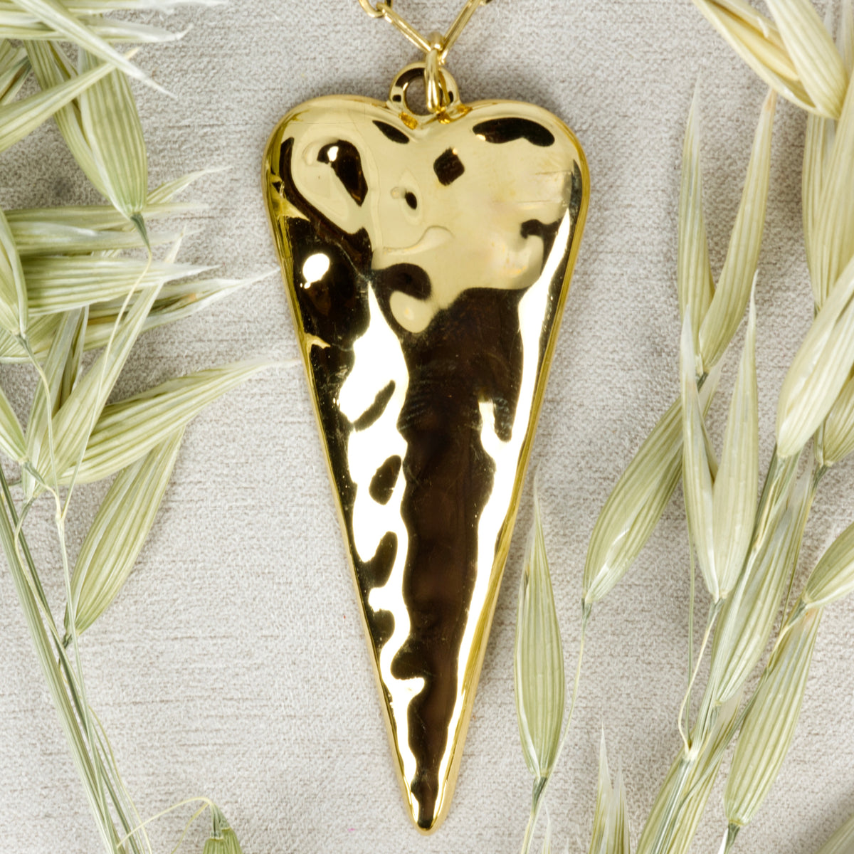 Gold Plated Elongated Heart Pendant & Chain
