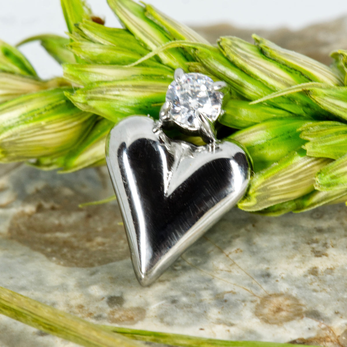 Rhodium Plated Heart & Cubic Zirconia Set Drop Earrings