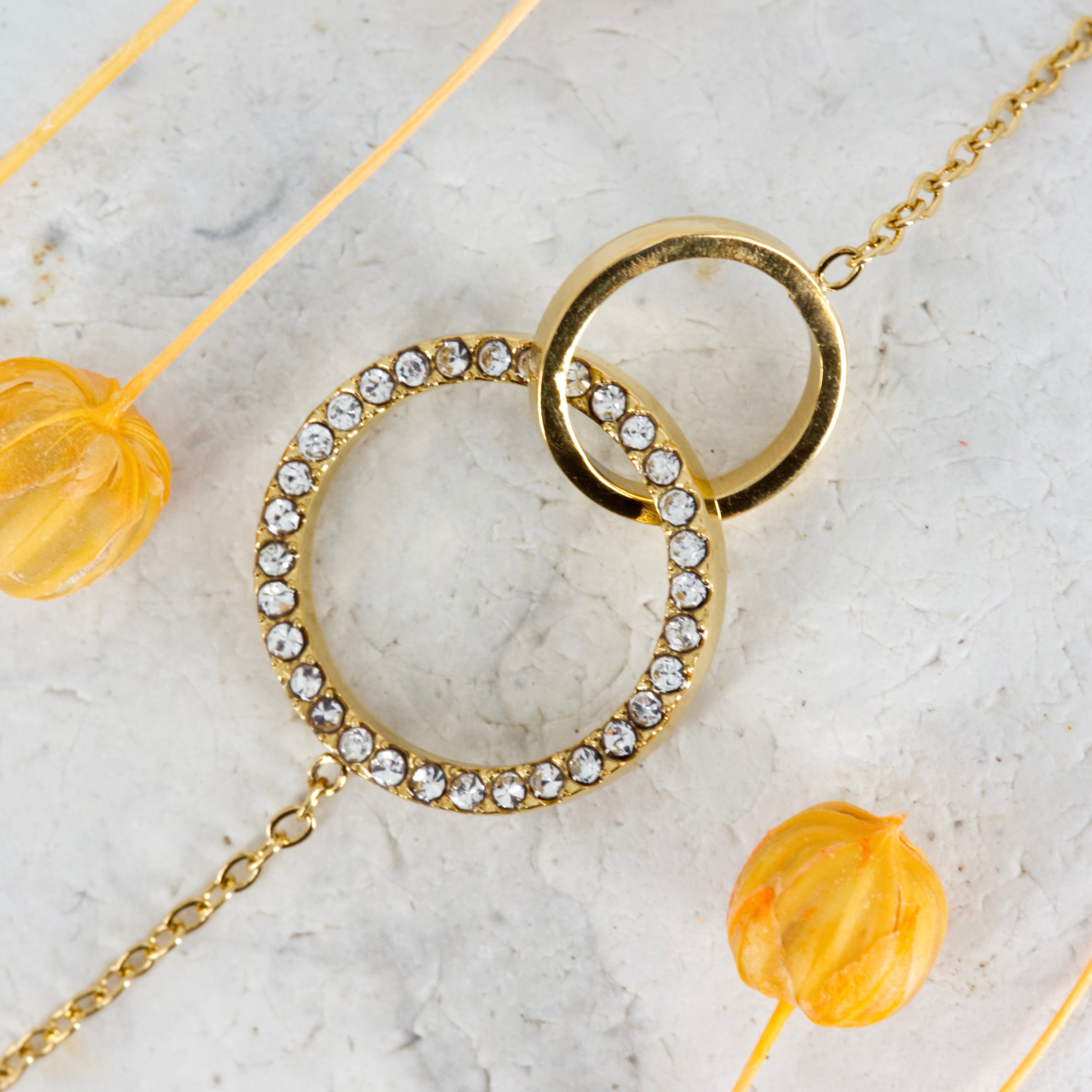 Gold Plated Cubic Zirconia Set Interlocking Circle Bracelet