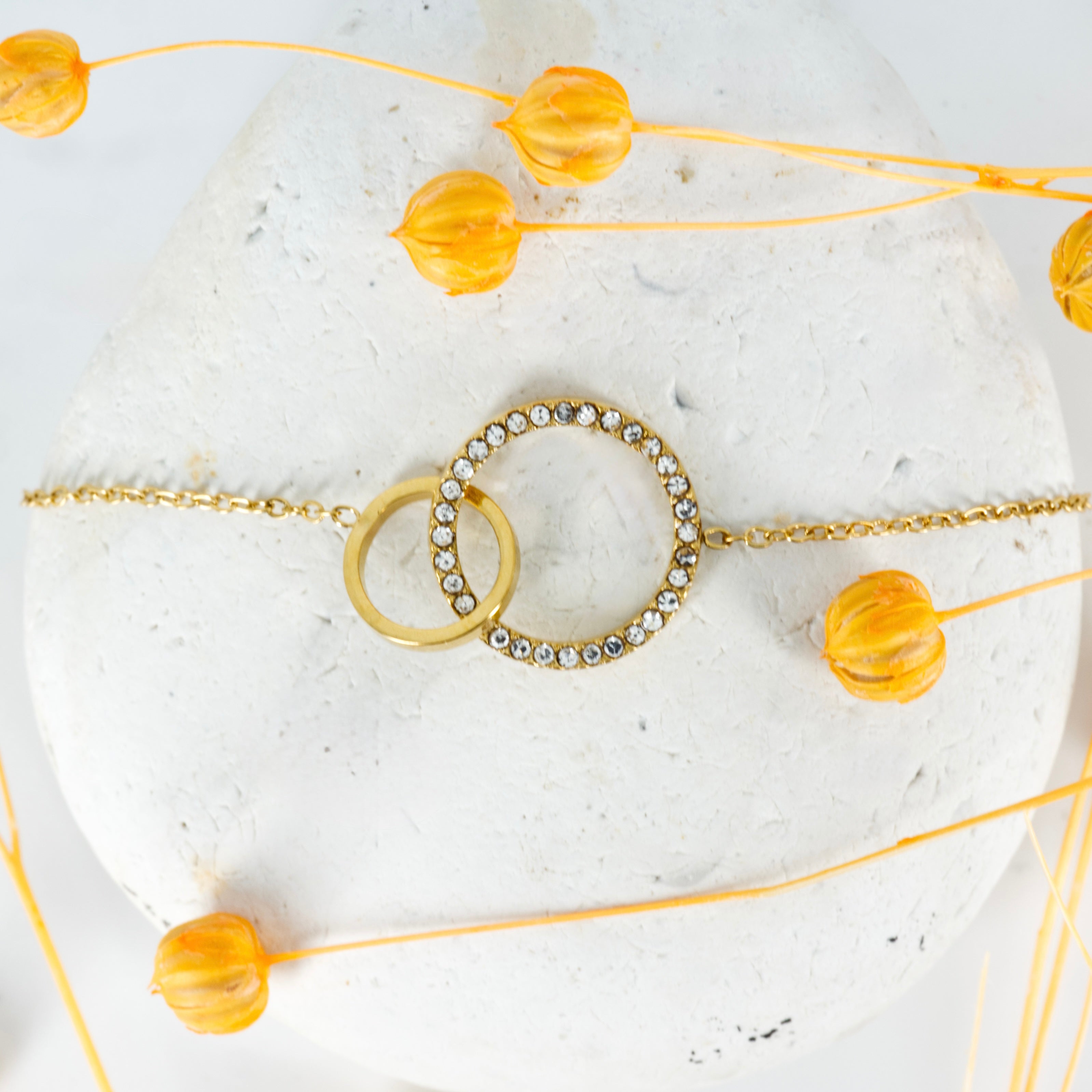 Gold Plated Cubic Zirconia Set Interlocking Circle Bracelet