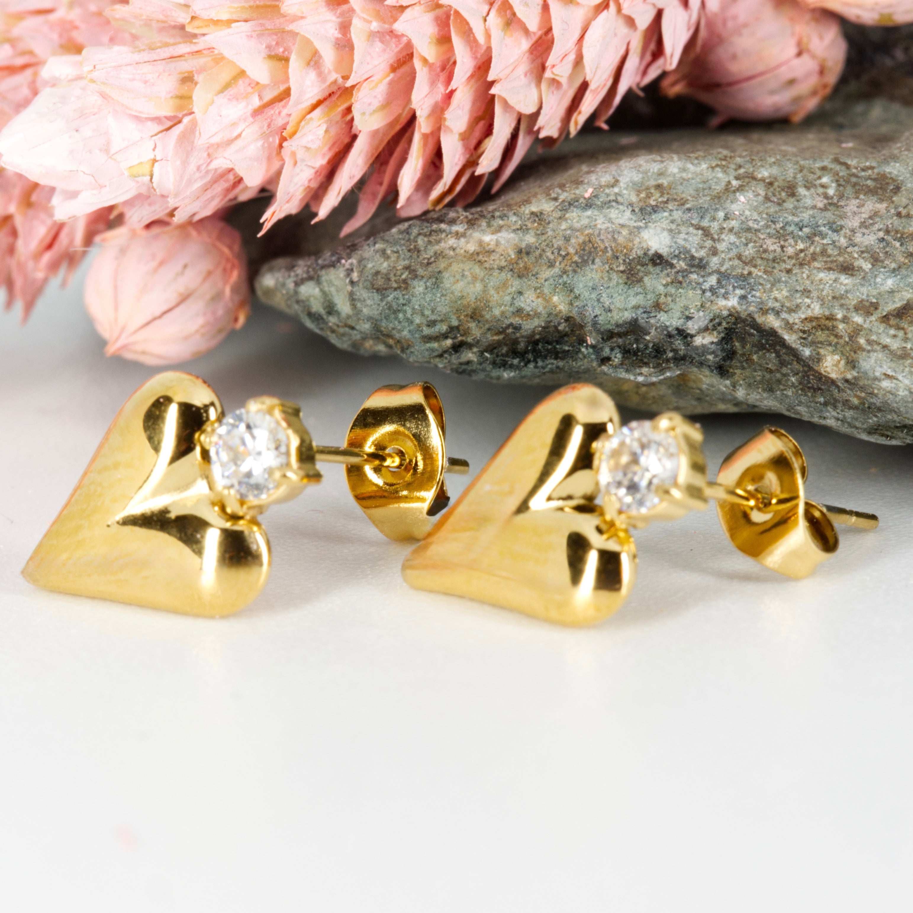 Gold Plated Heart & Cubic Zirconia Set Drop Earrings