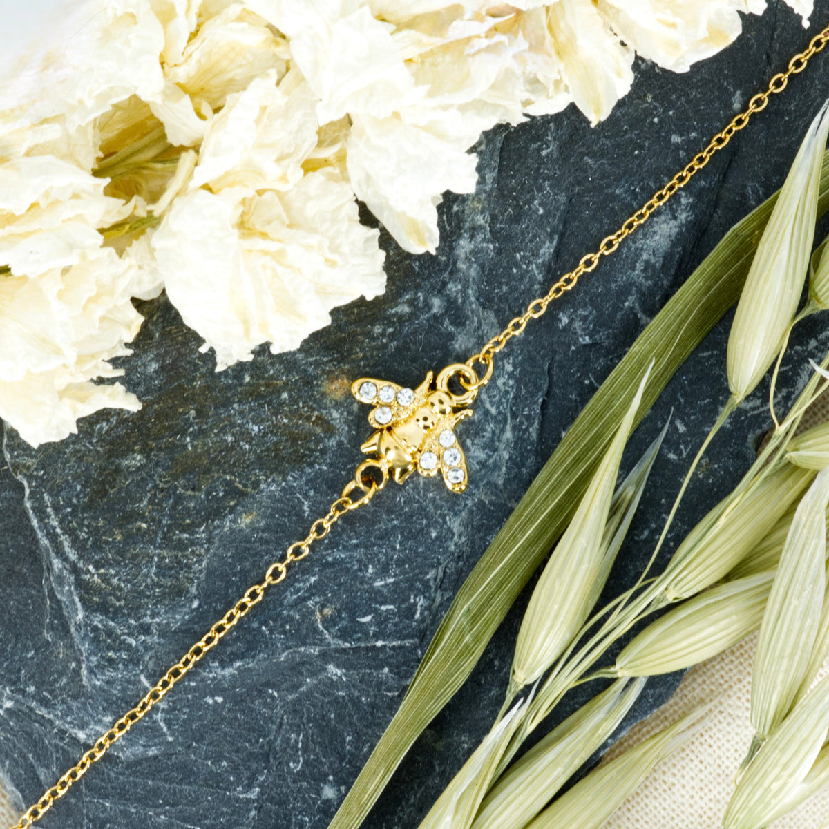 Gold Plated Cubic Zirconia Set Bee Bracelet