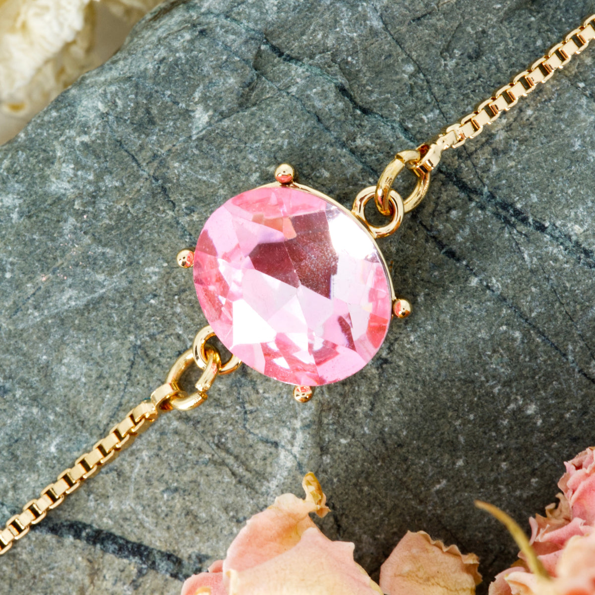 Gold Plated Oval Cut Pink Cubic Zirconia Set Bracelet