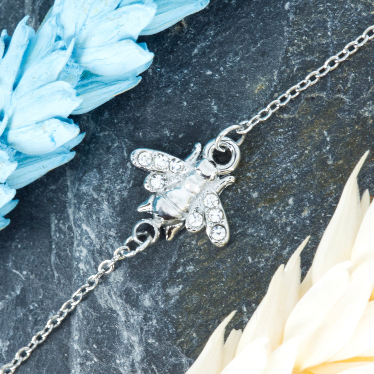 Rhodium Plated Cubic Zirconia Set Bee Bracelet