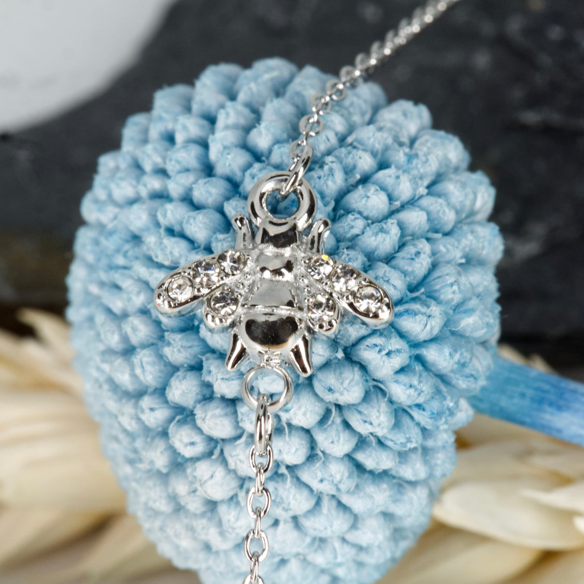Rhodium Plated Cubic Zirconia Set Bee Bracelet