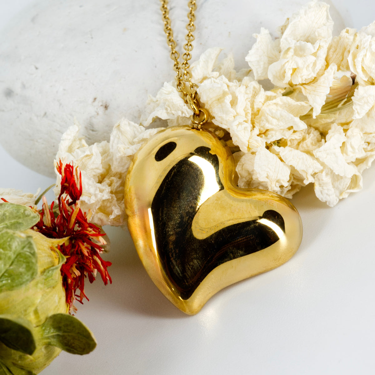 Gold Plated Large Heart Pendant & Chain