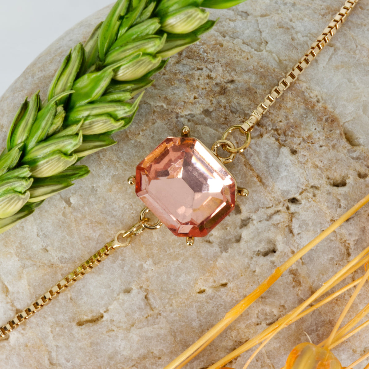 Gold Plated Octagonal Shaped Orange Cubic Zirconia Set Bracelet