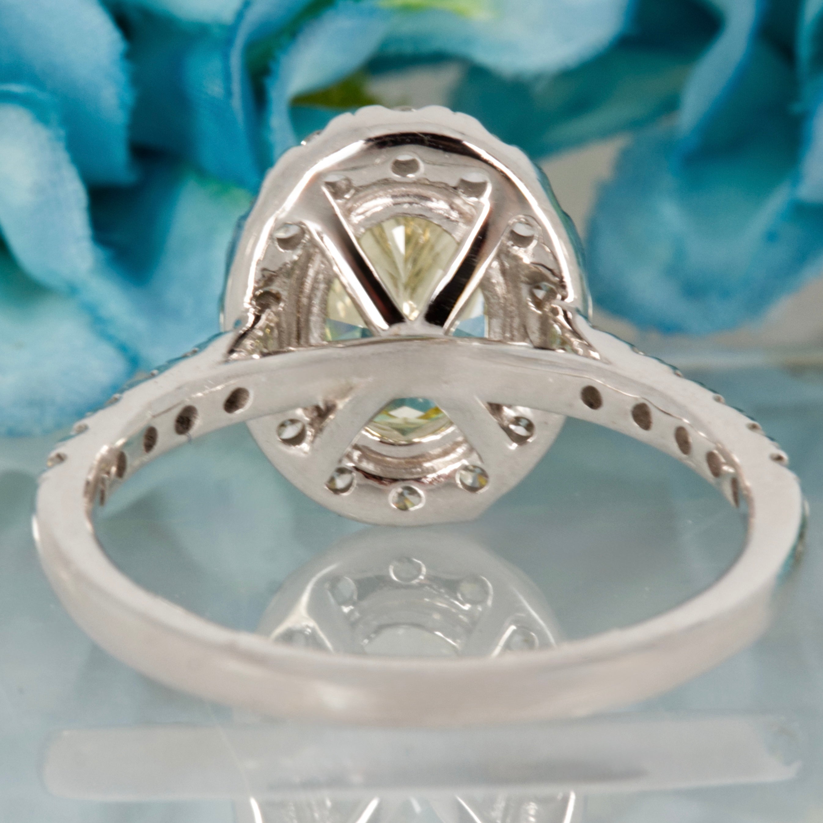 18ct White Gold 2.02ct Oval Cut Lab Grown Yellow Diamond Halo Cluster Ring