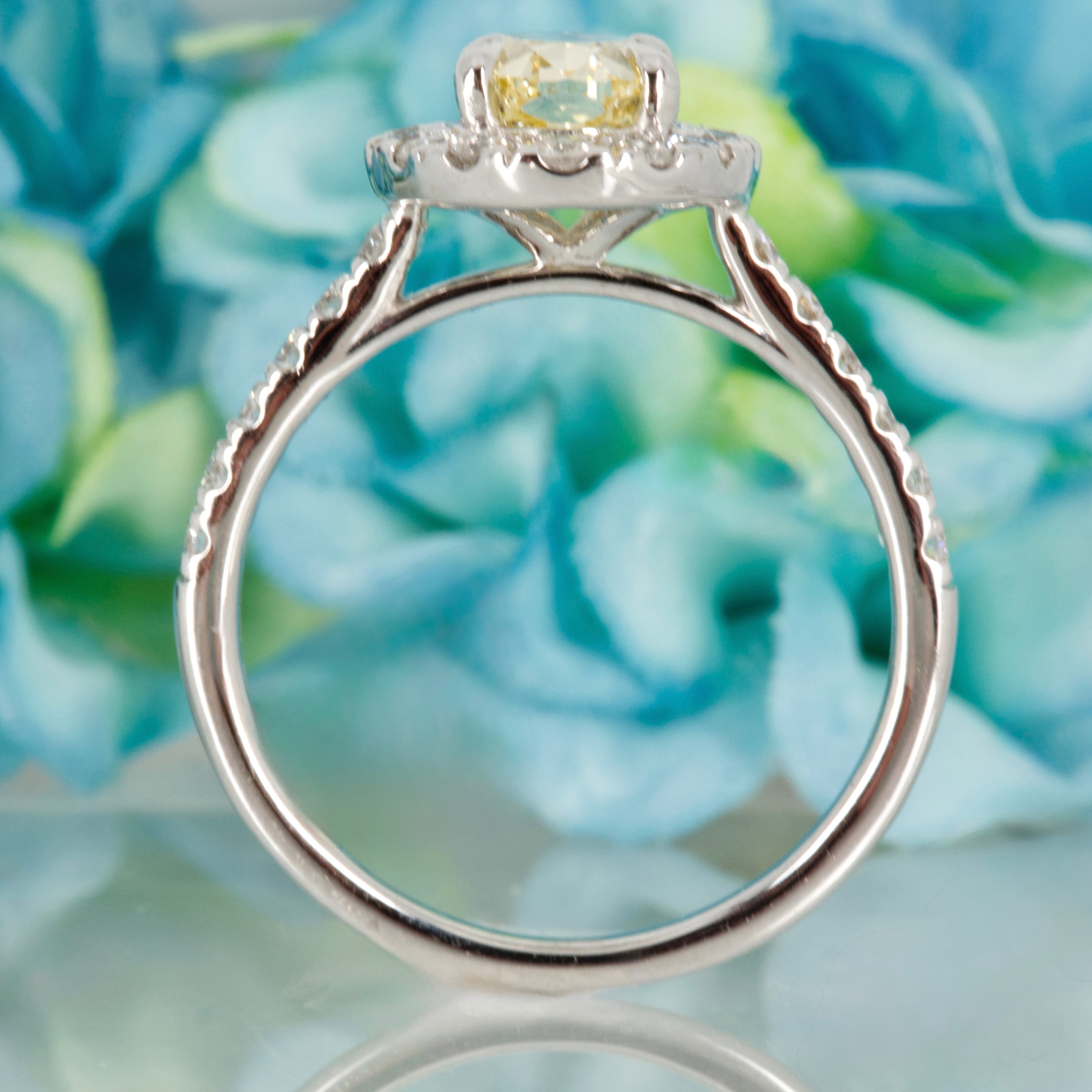 18ct White Gold 2.02ct Oval Cut Lab Grown Yellow Diamond Halo Cluster Ring