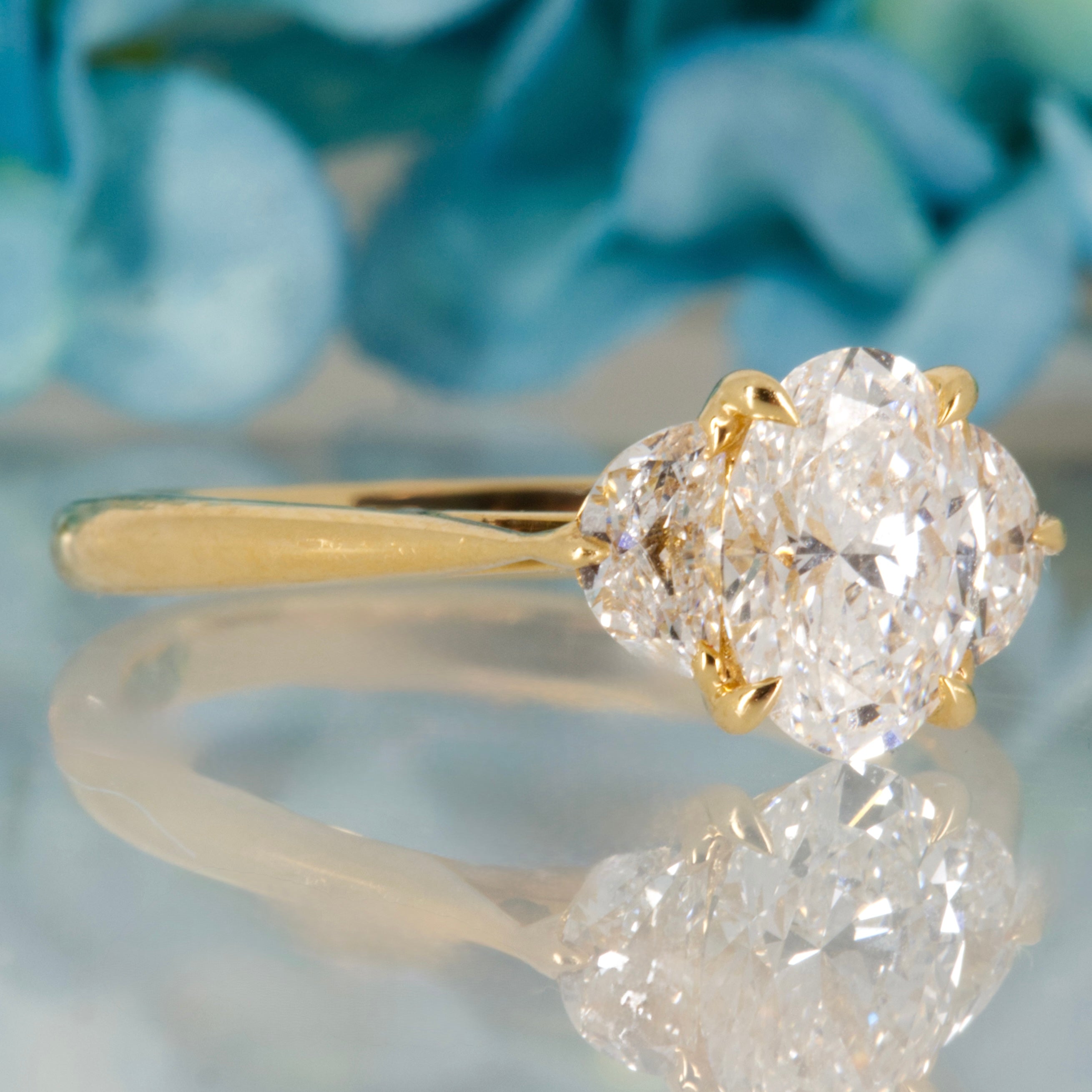 18ct Yellow Gold 1.42ct Oval & Crescent Cut Lab Grown Diamond Trilogy Ring