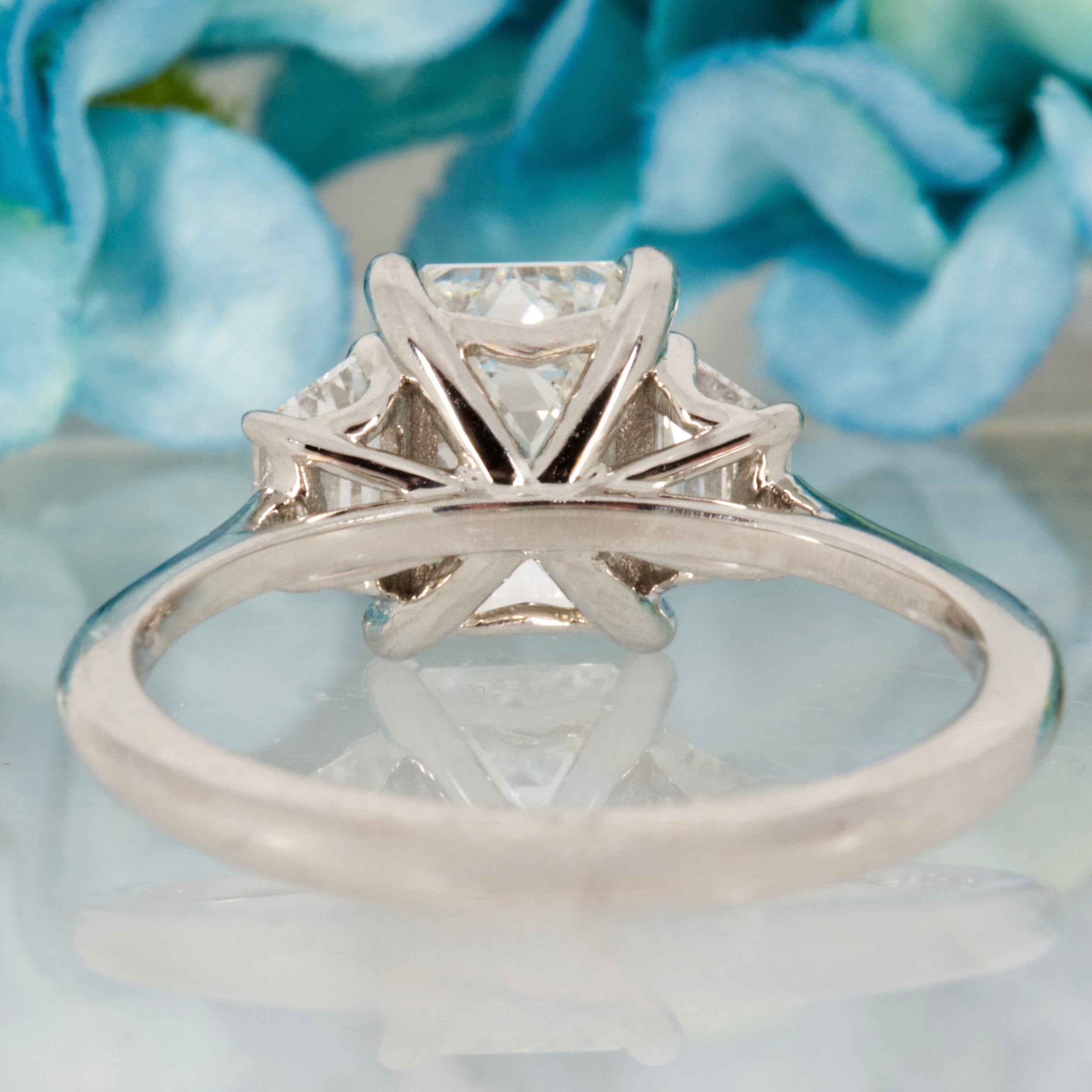Platinum 2.63ct Emerald & Trapezoid Cut Lab Grown Diamond Trilogy Ring