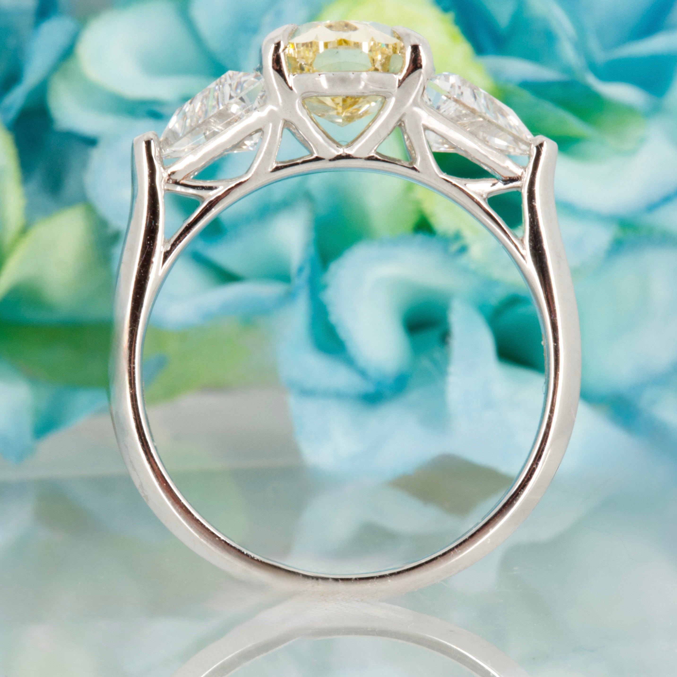 18ct White Gold Oval Cut Lab Grown Yellow Diamond & Trilliant Cut Lab Grown Diamond Trilogy Ring
