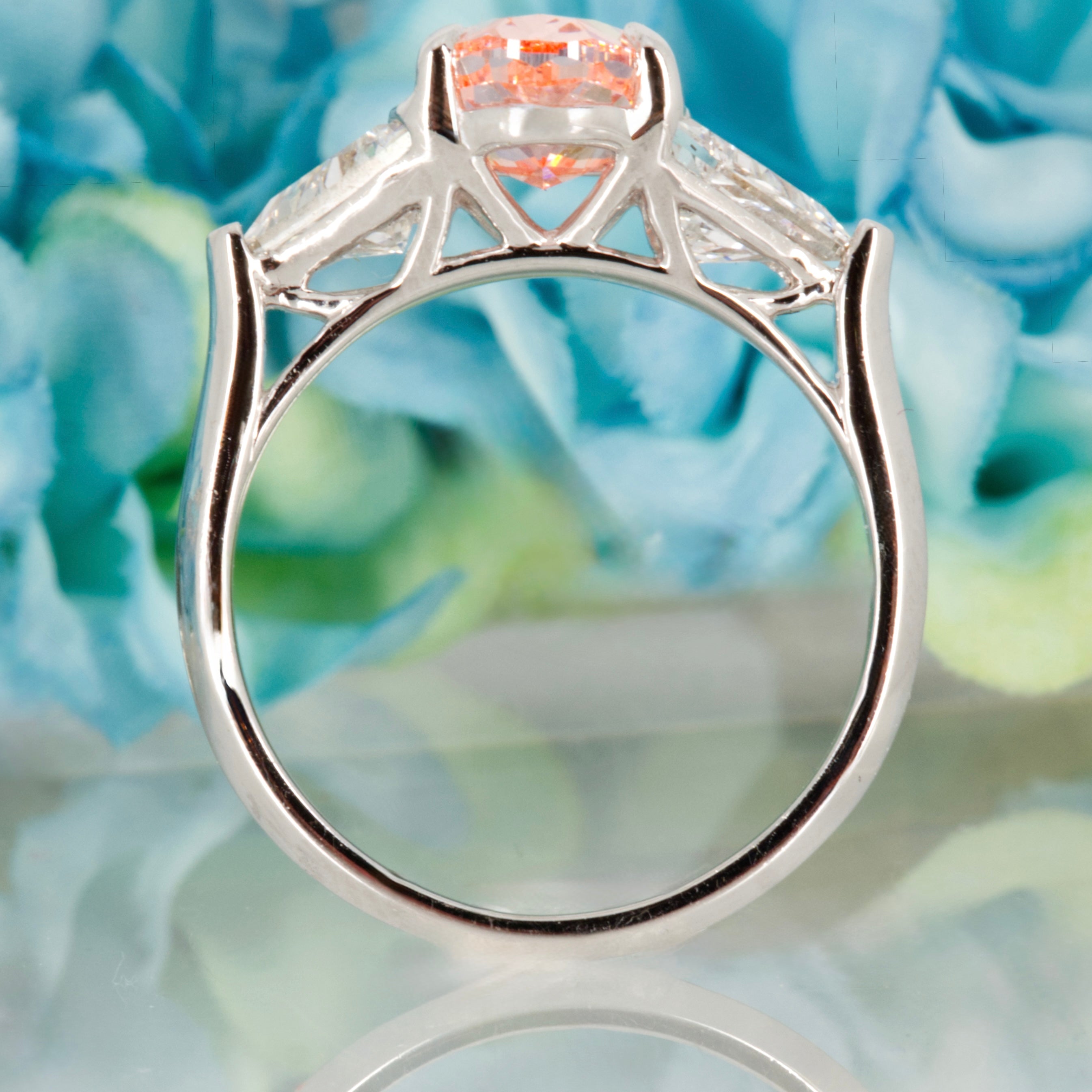 18ct White Gold Oval Cut Lab Grown Pink Diamond & Trilliant Cut Lab Grown Diamond Trilogy Ring