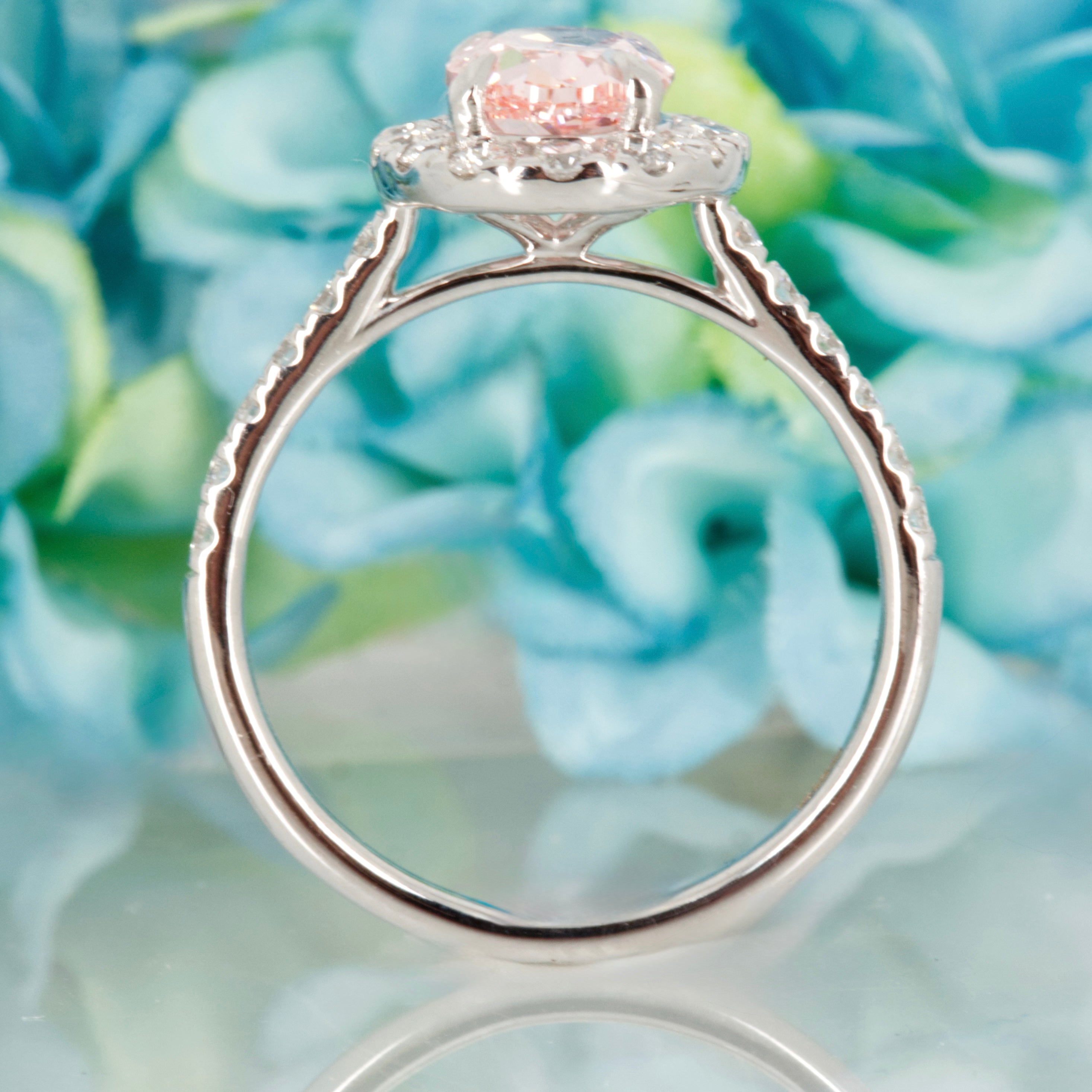 18ct White Gold 2.00ct Oval Cut Lab Grown Pink Diamond Halo Cluster Ring
