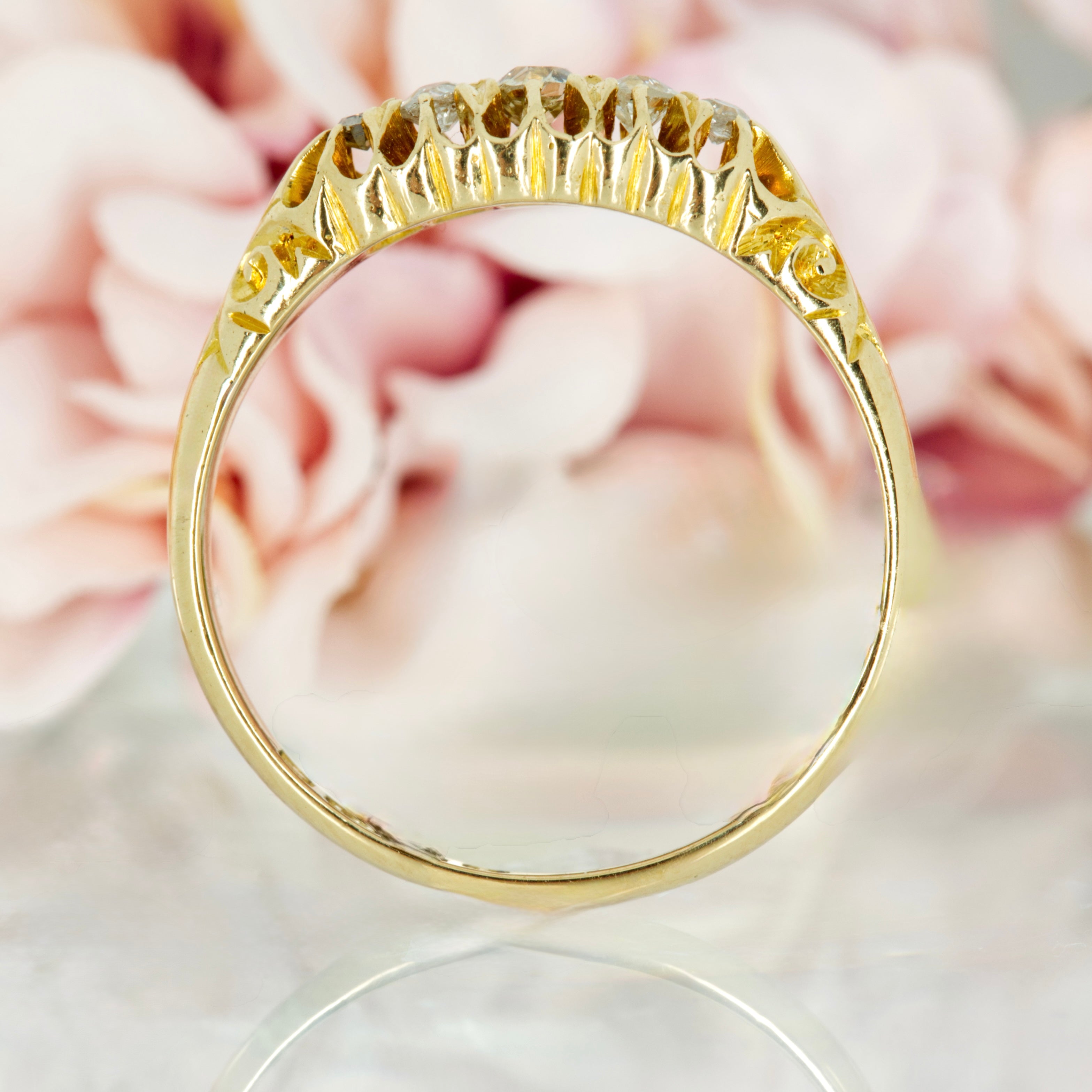 Antique 18ct Yellow Gold Round Cut Diamond Five Stone Ring, hallmarked Birmingham 1908