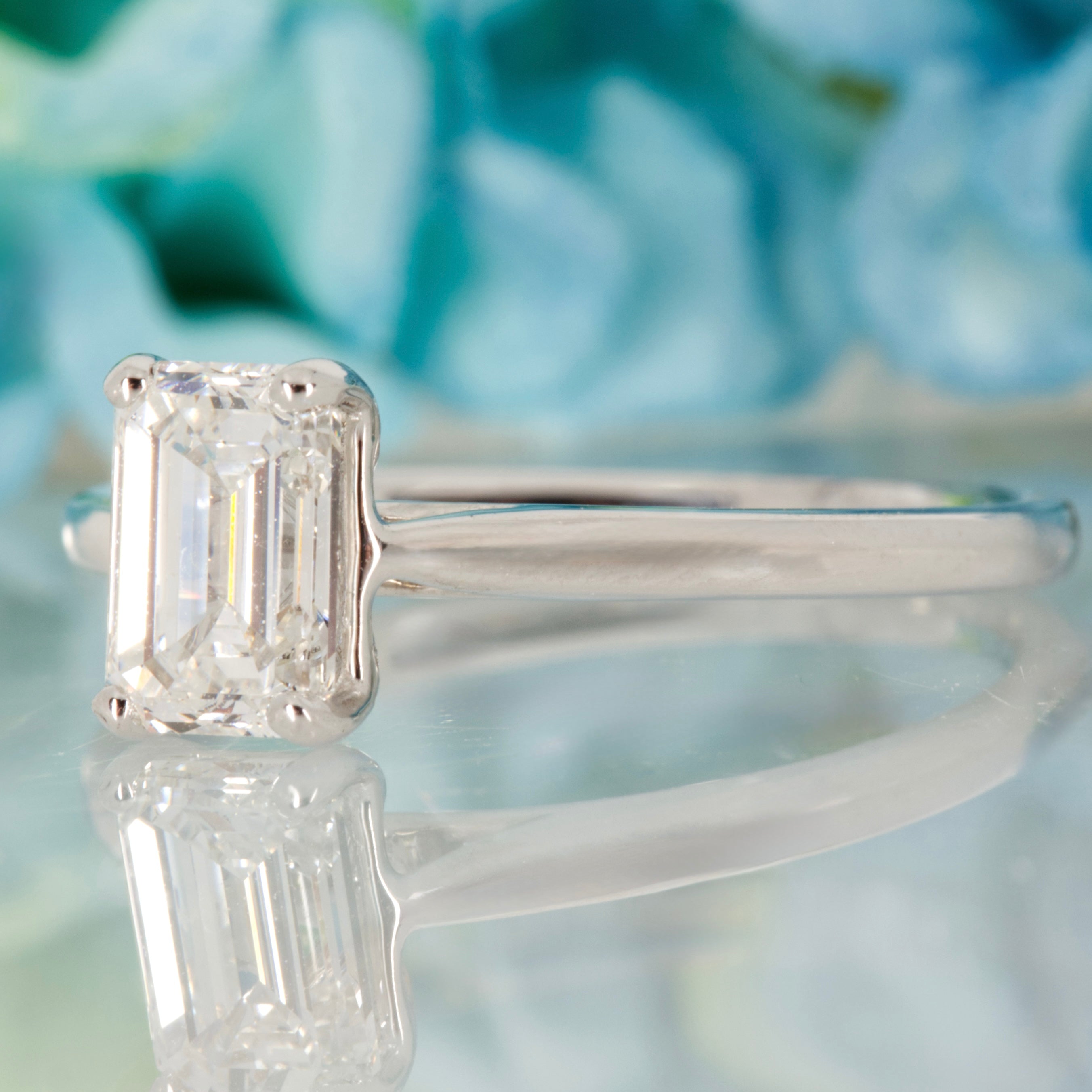 18ct White Gold 1.01ct Emerald Cut Lab Grown Diamond Solitaire Ring