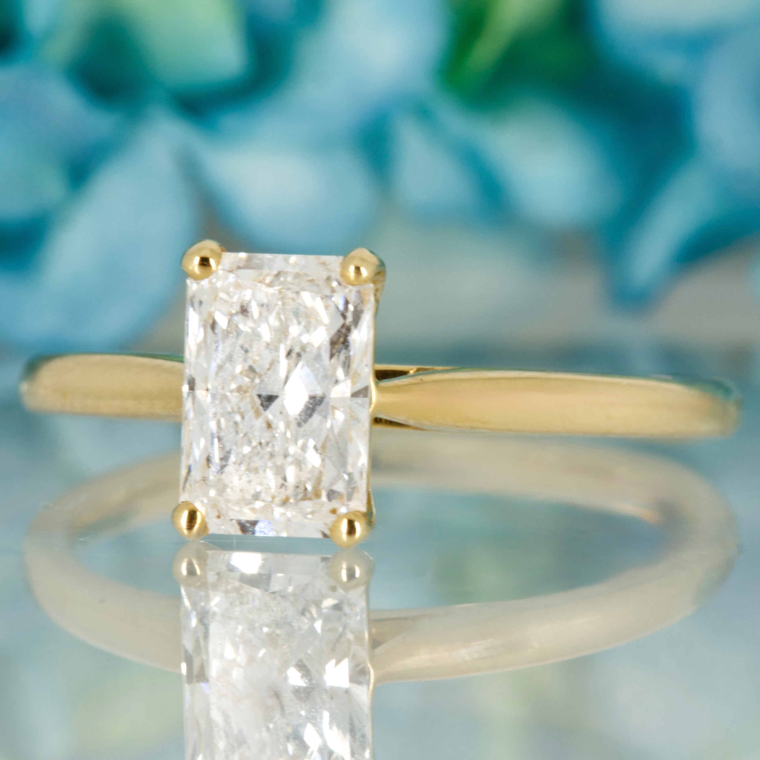 18ct Yellow Gold 1.02ct Radiant Cut Lab Grown Diamond Solitaire Ring