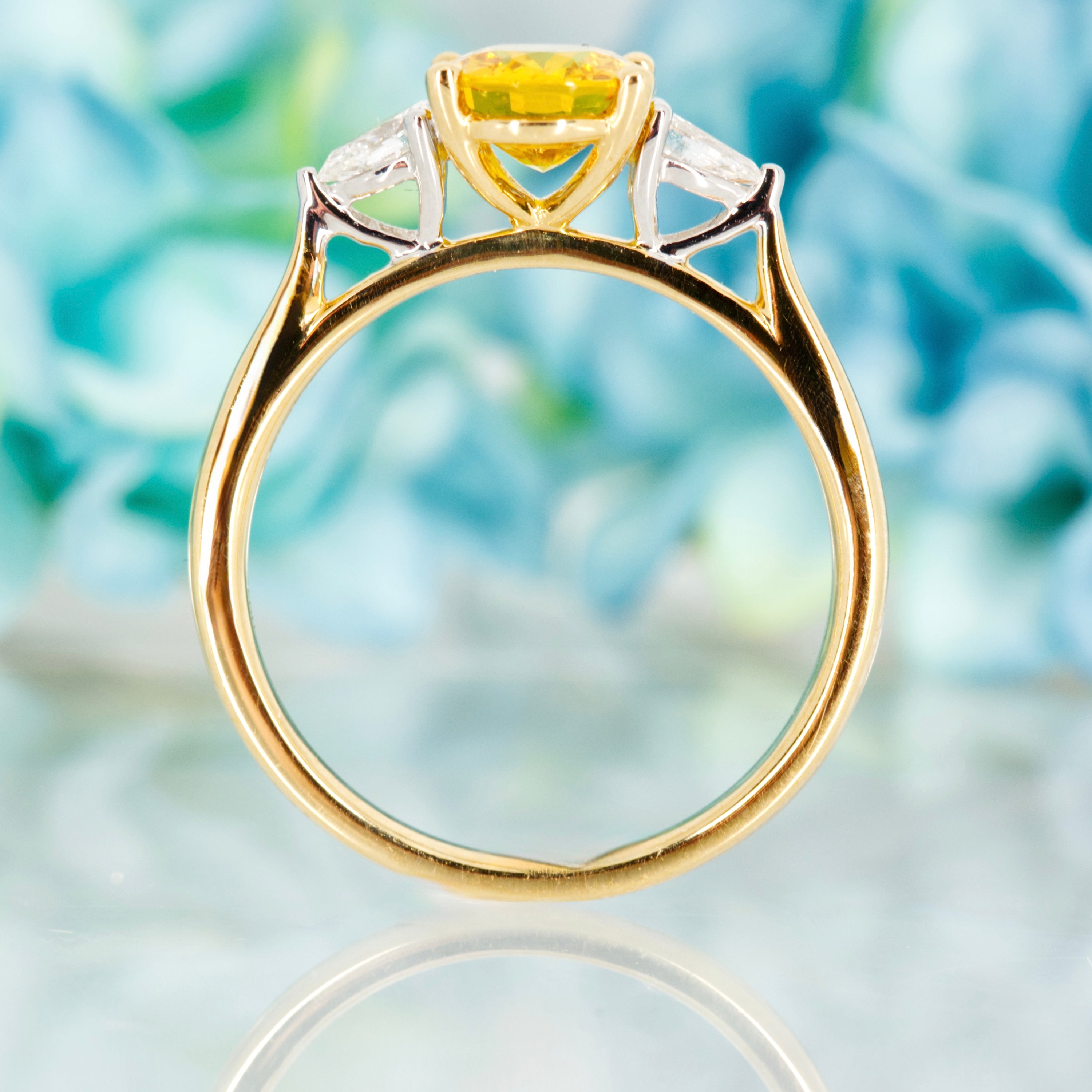 18ct Yellow Gold Oval Cut Yellow Sapphire & Pear Cut Diamond Trilogy Ring