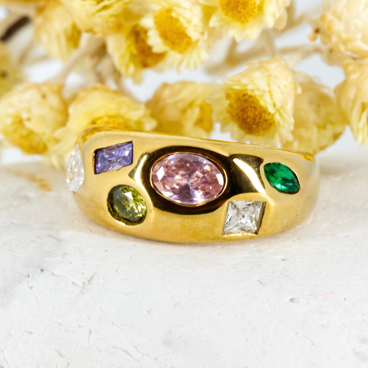 Gold Plated Multi-Coloured Cubic Zirconia Set Ring