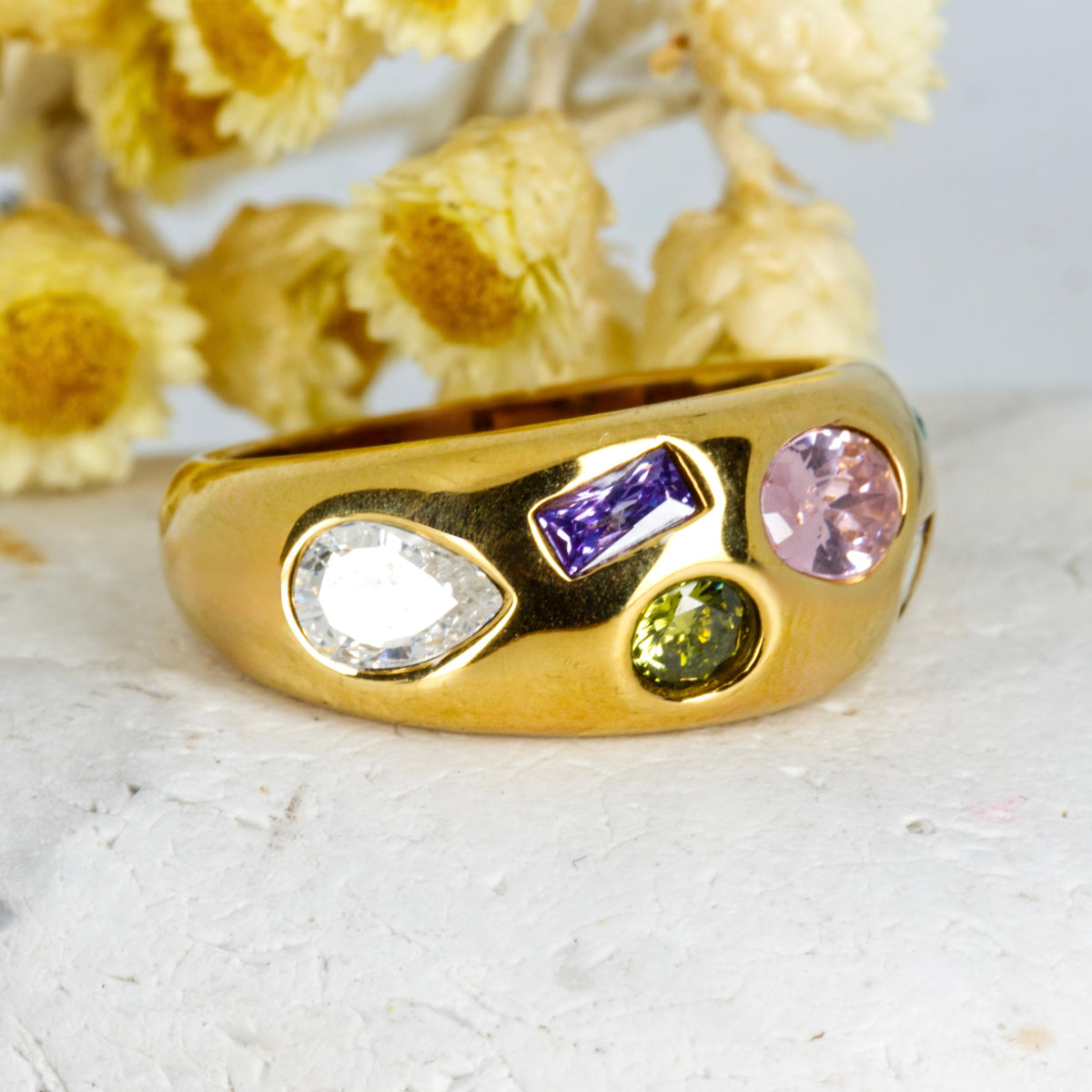 Gold Plated Multi-Coloured Cubic Zirconia Set Ring