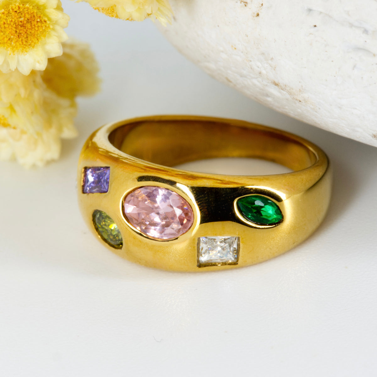 Gold Plated Multi-Coloured Cubic Zirconia Set Ring