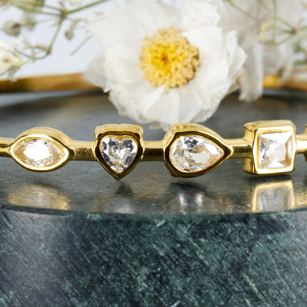 Gold Plated Cubic Zirconia Set Hinged Bangle