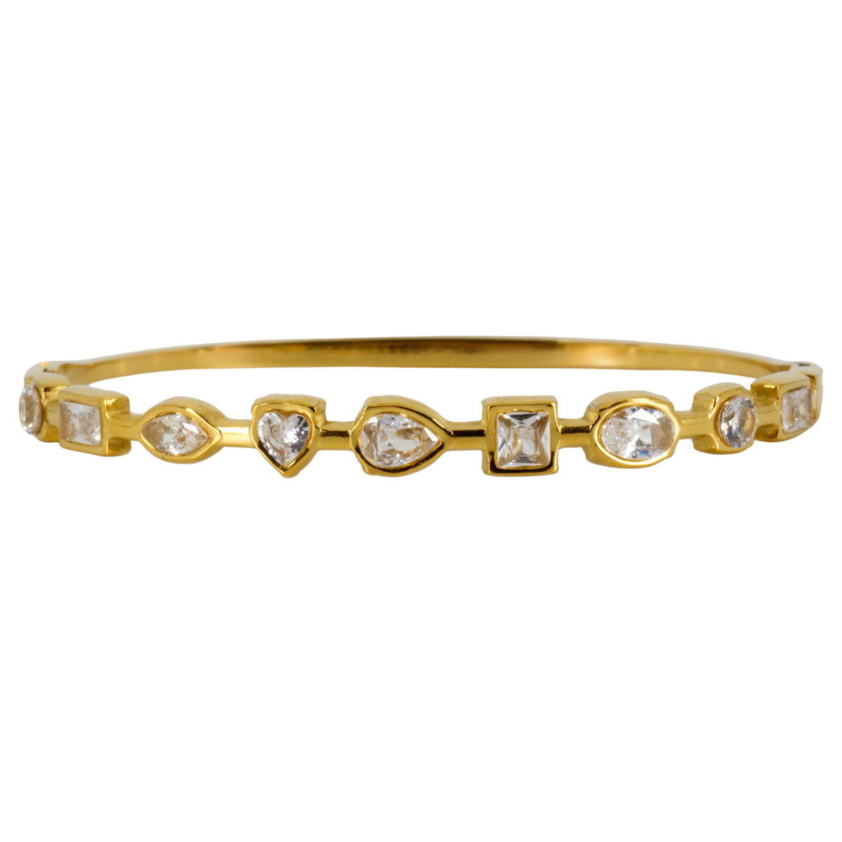Gold Plated Cubic Zirconia Set Hinged Bangle