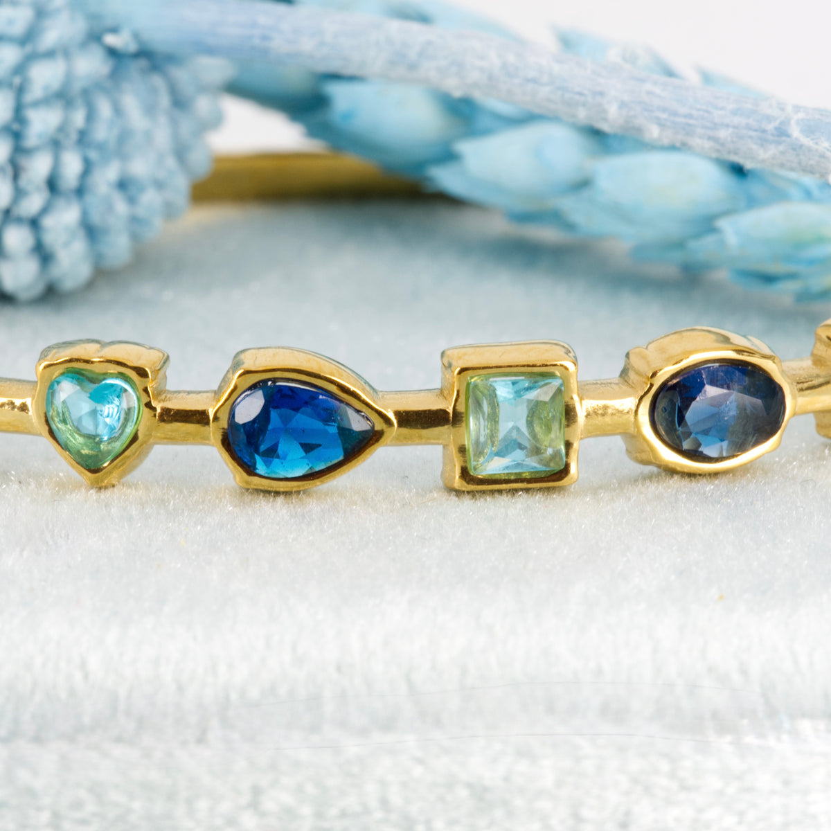 Gold Plated Blue Cubic Zirconia Set Hinged Bangle