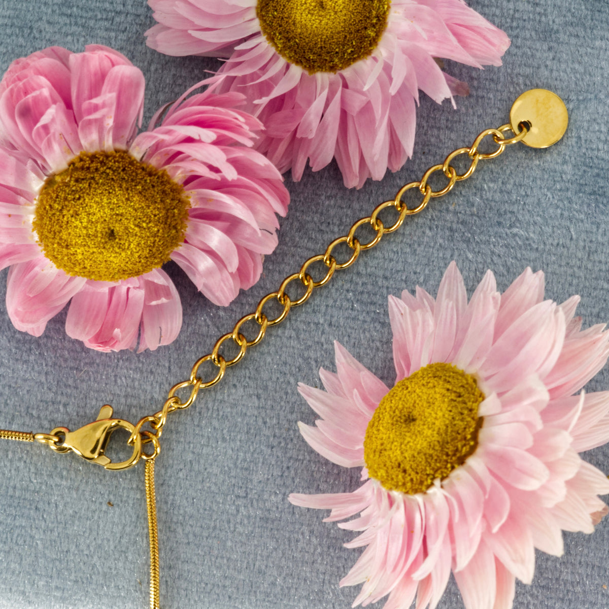 Gold Plated Green Stone Pendant & Beaded Chain